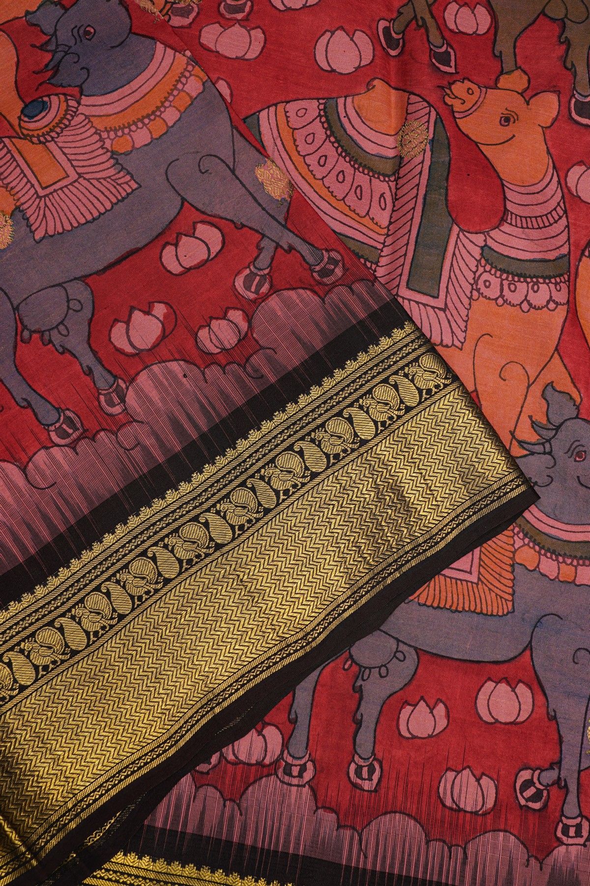 Kalamkari Silk Red Saree