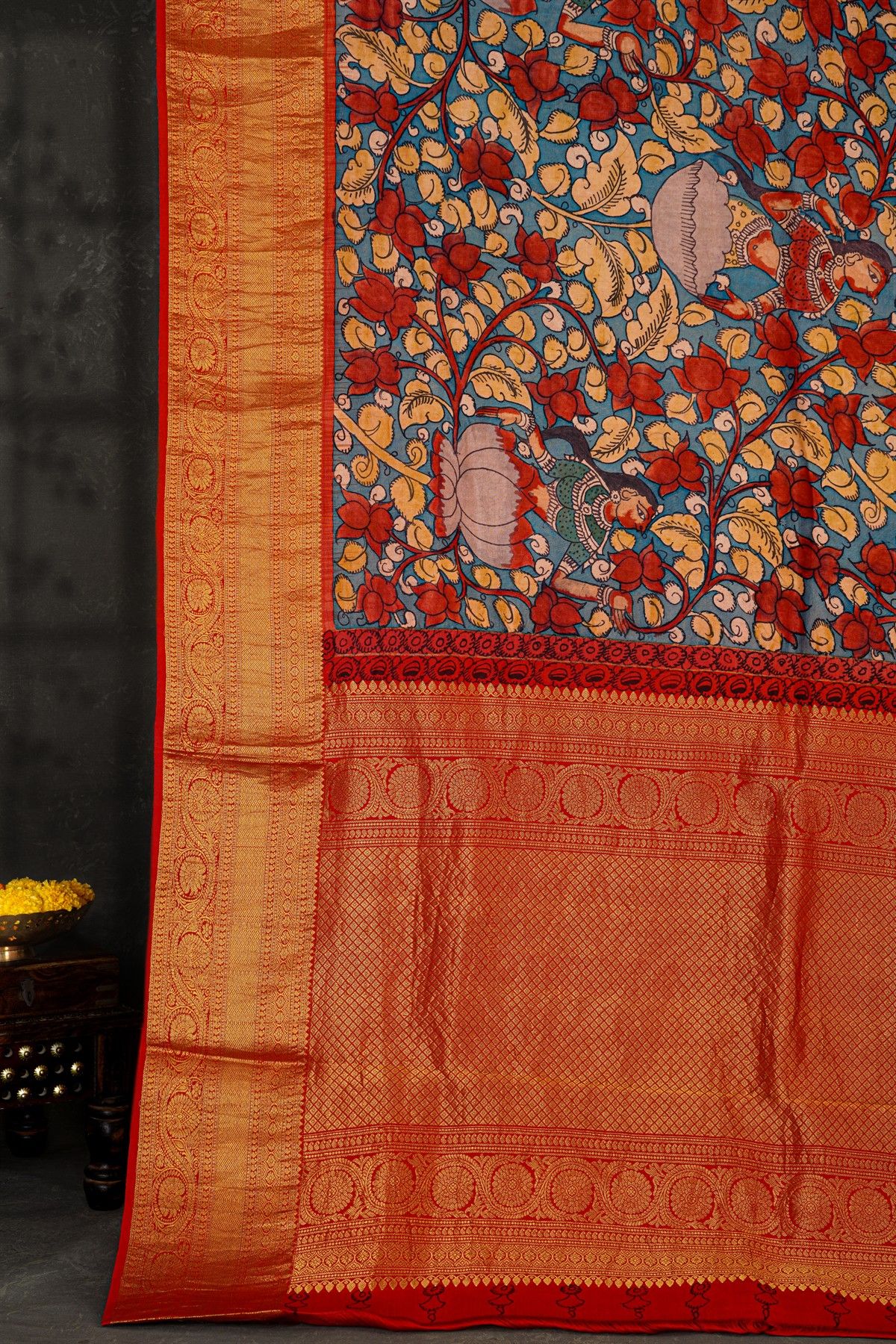 Kalamkari Silk Sea Blue Saree