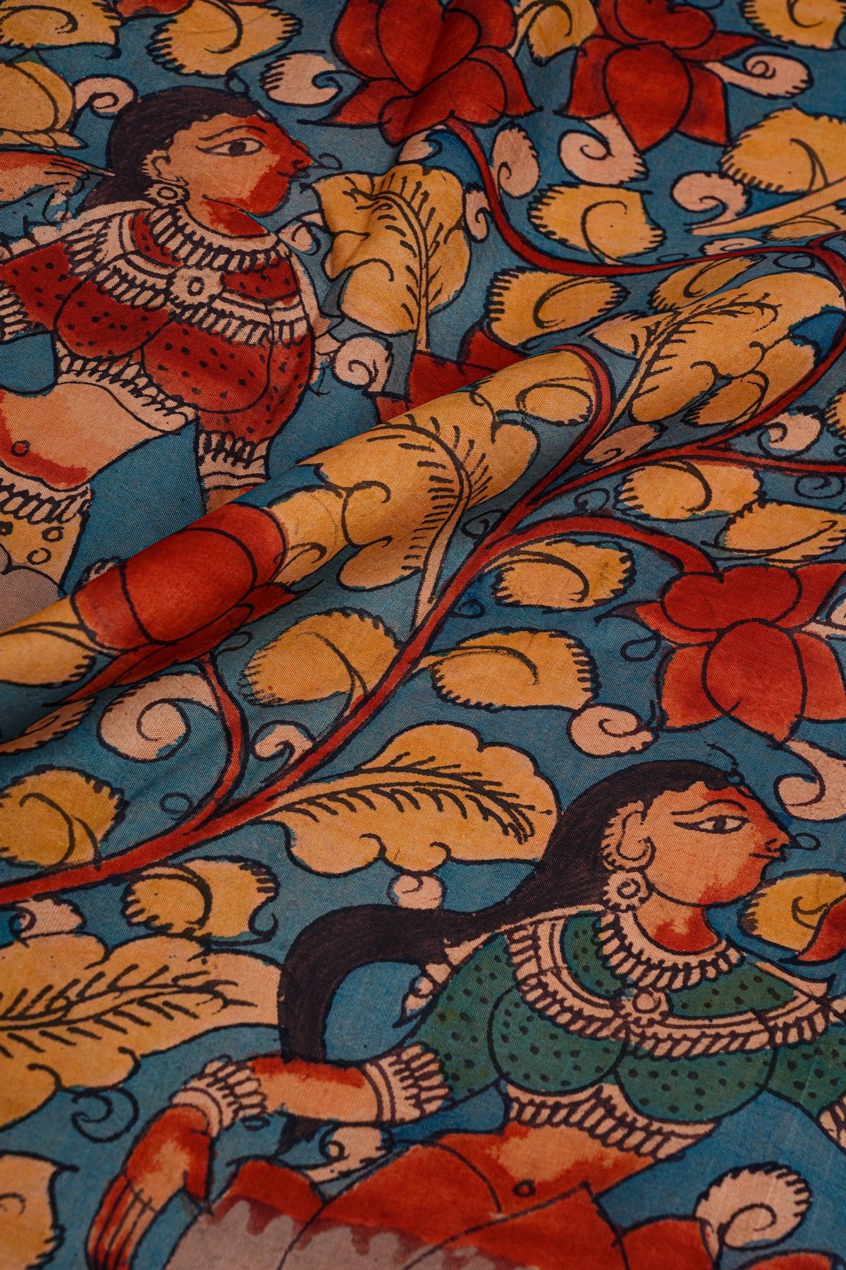 Kalamkari Silk Sea Blue Saree