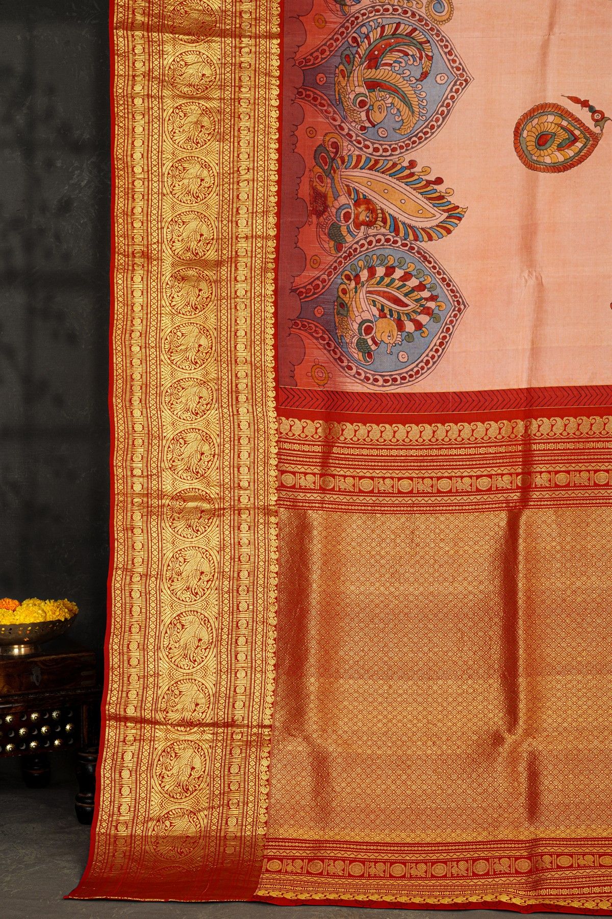 Kalamkari Silk Light Peach Saree
