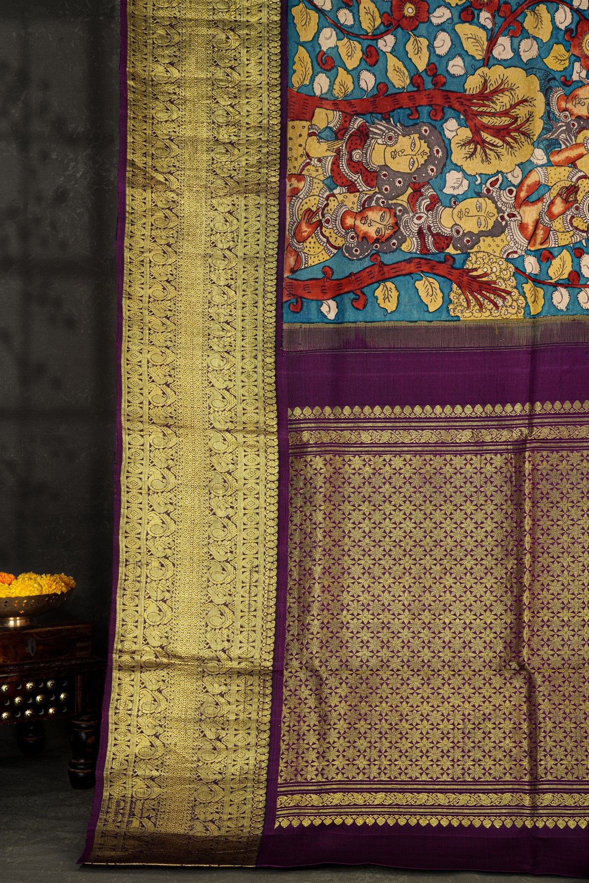 Kalamkari Silk Blue Saree