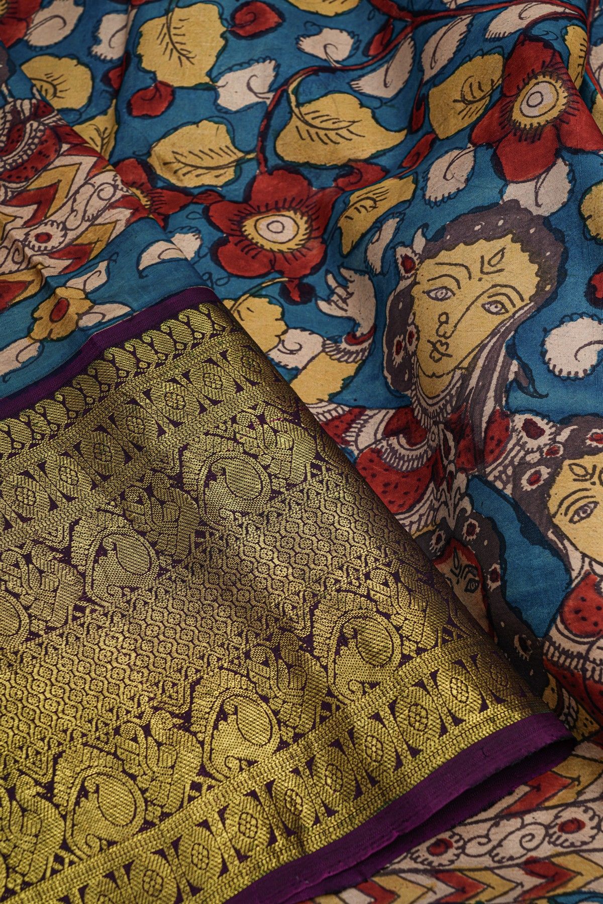 Kalamkari Silk Blue Saree