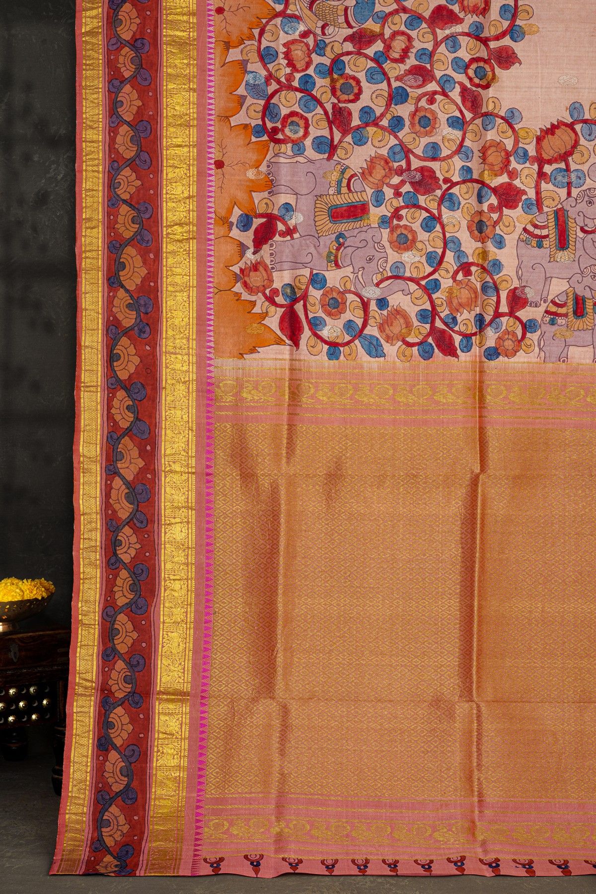 Kalamkari Silk Baby Pink Saree