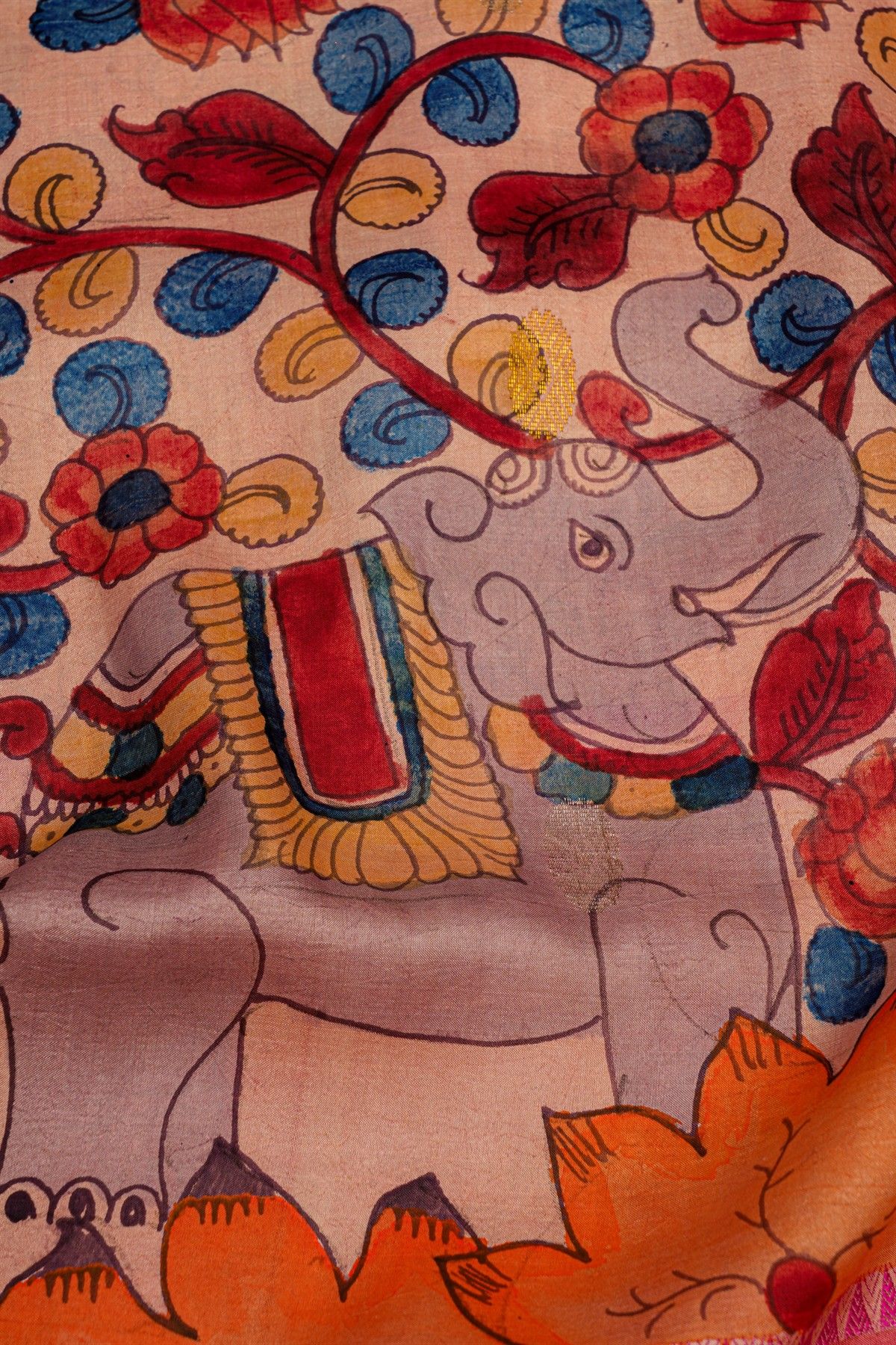 Kalamkari Silk Baby Pink Saree