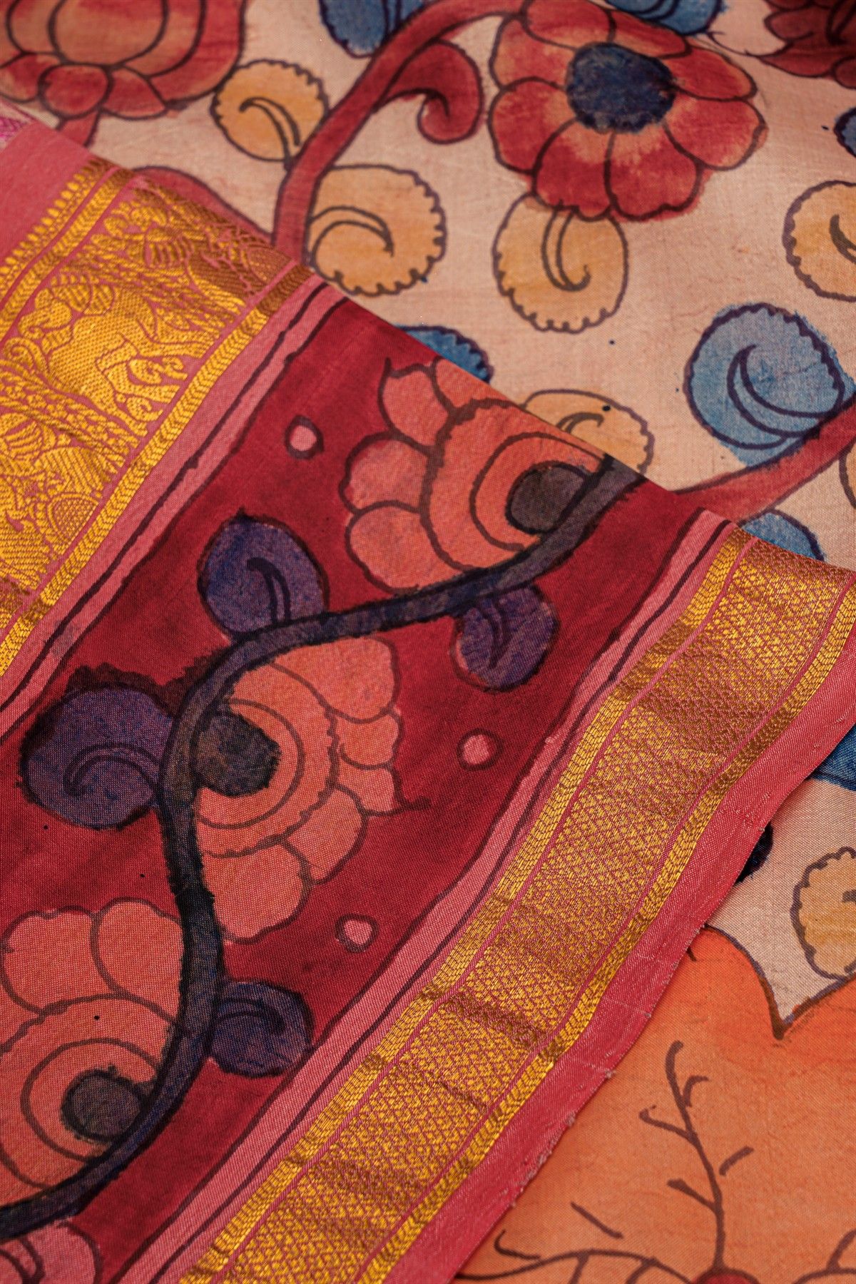 Kalamkari Silk Baby Pink Saree