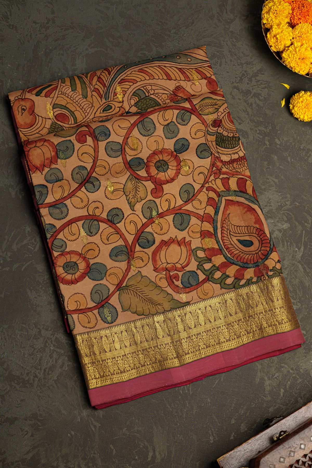 Kalamkari Silk Cream Saree
