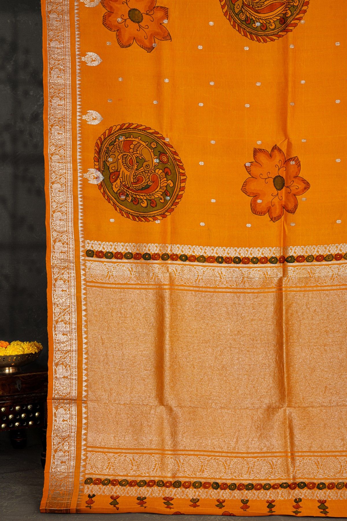 Kalamkari Silk Mustard Saree