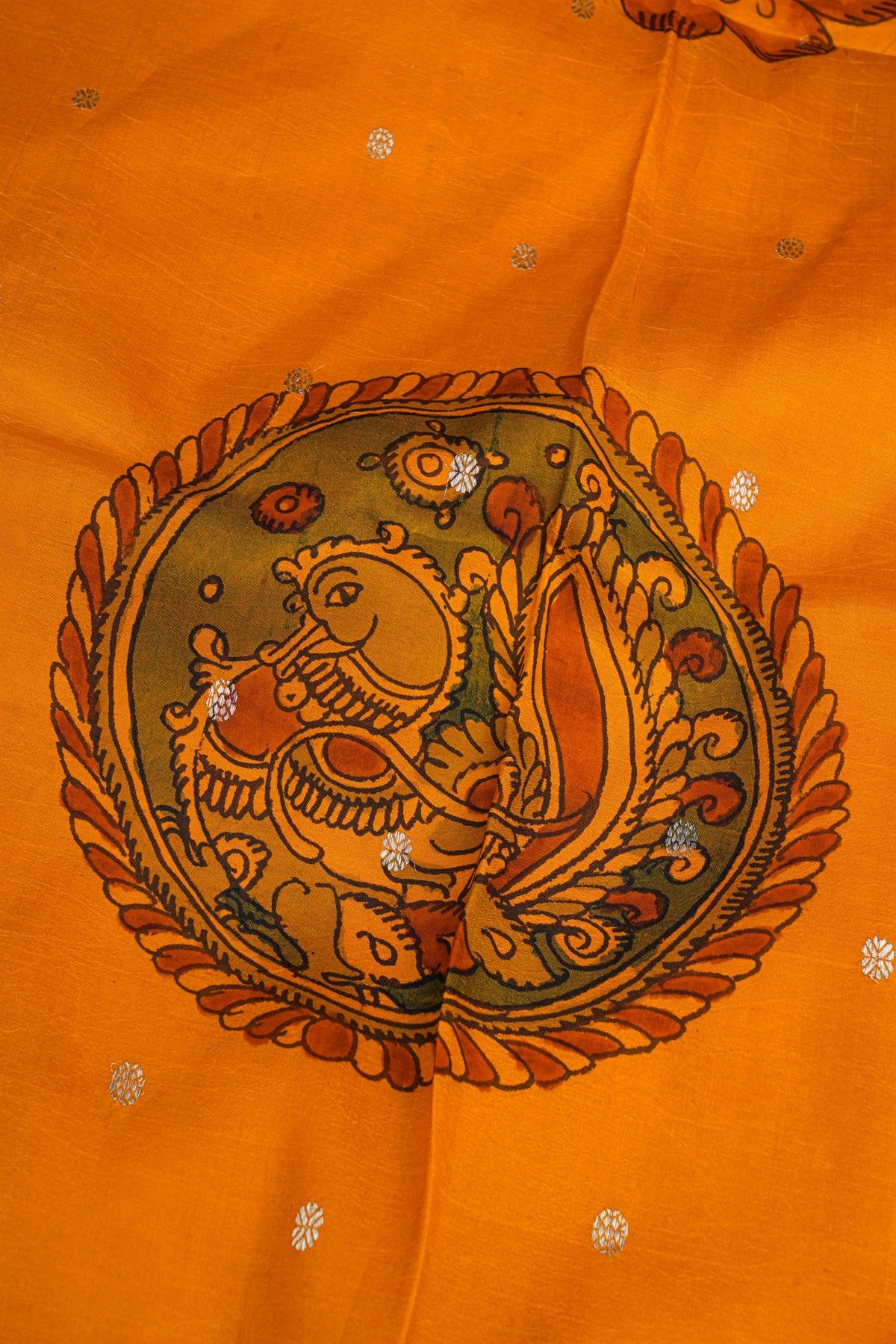 Kalamkari Silk Mustard Saree