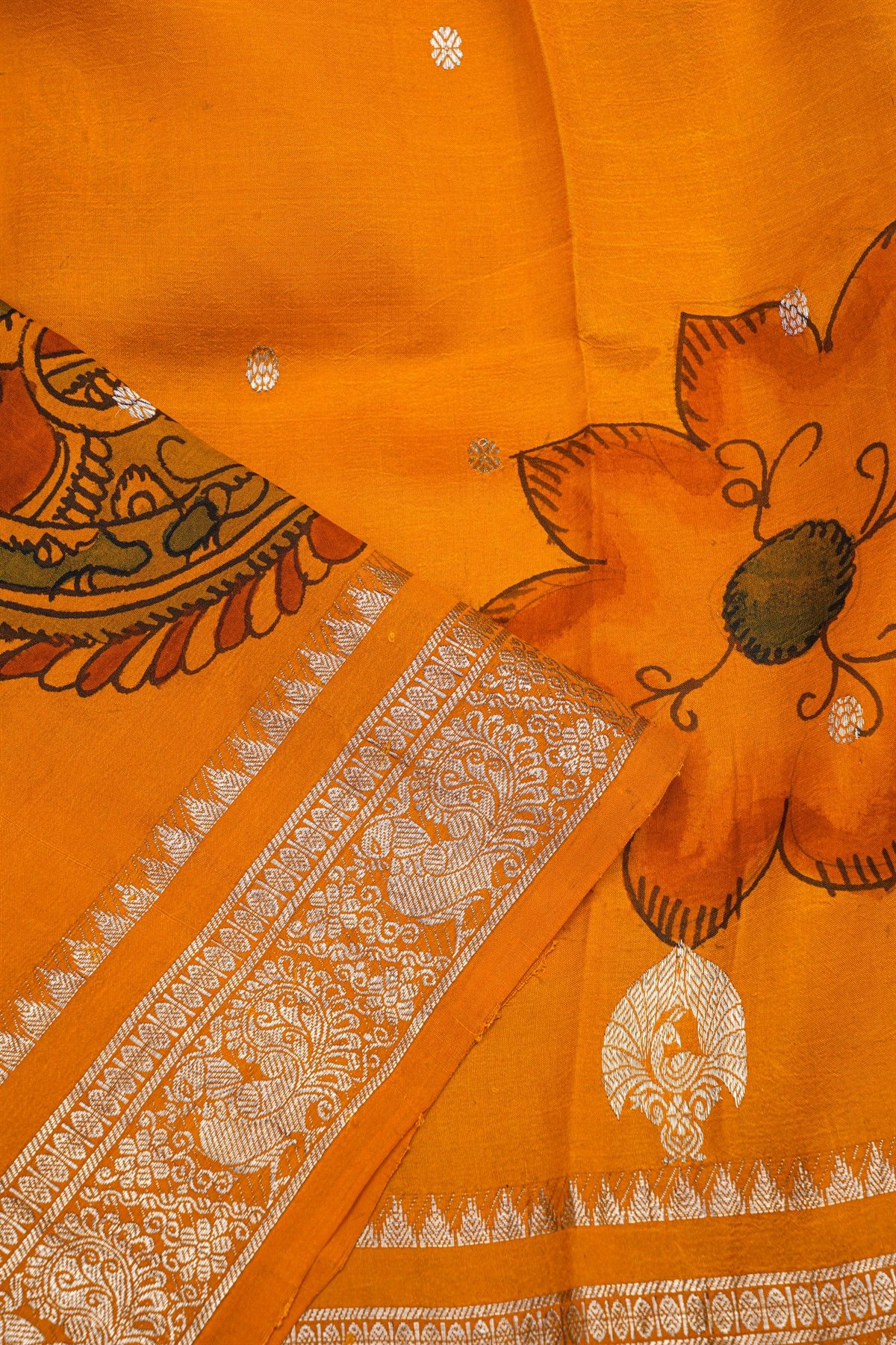 Kalamkari Silk Mustard Saree