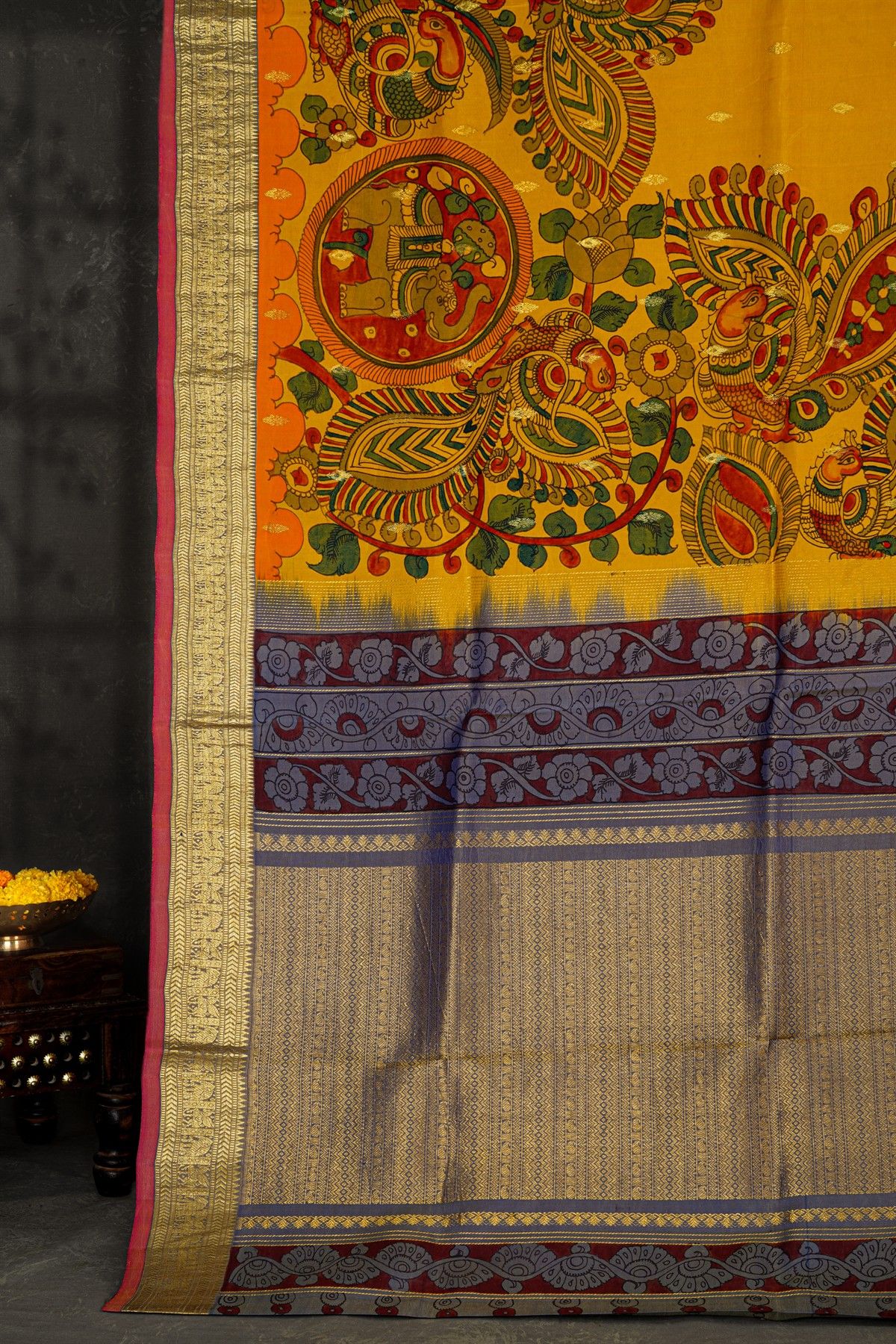 Kalamkari Silk Mustard Saree