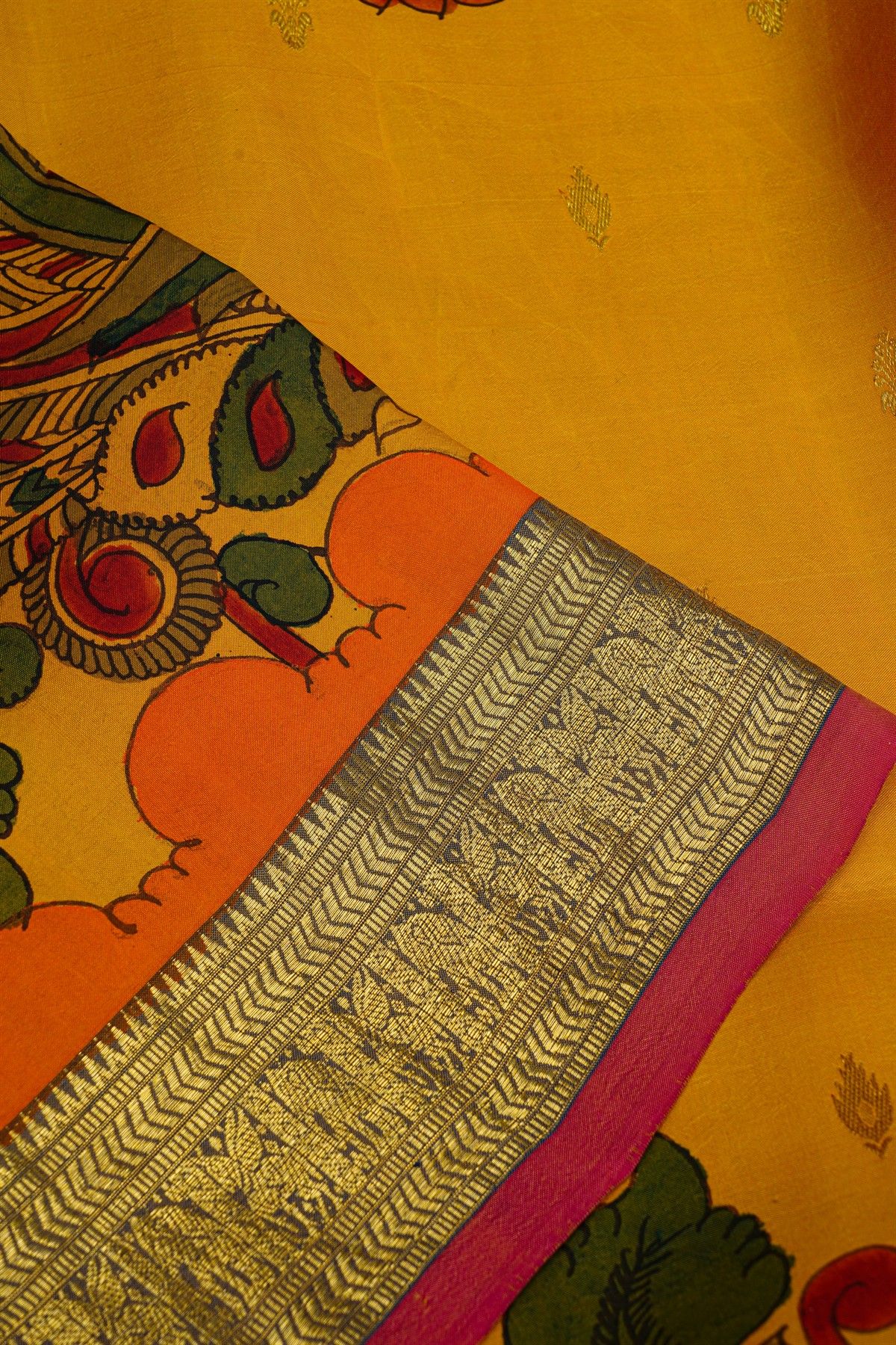Kalamkari Silk Mustard Saree
