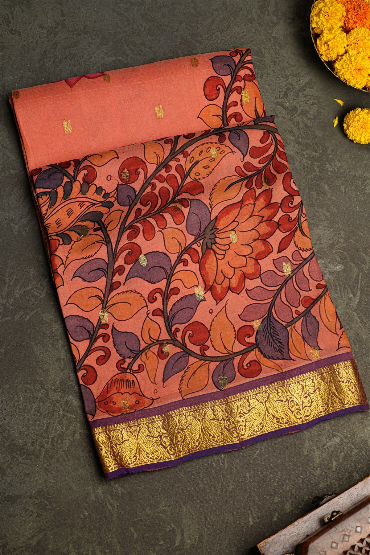 Kalamkari Silk Peach Saree