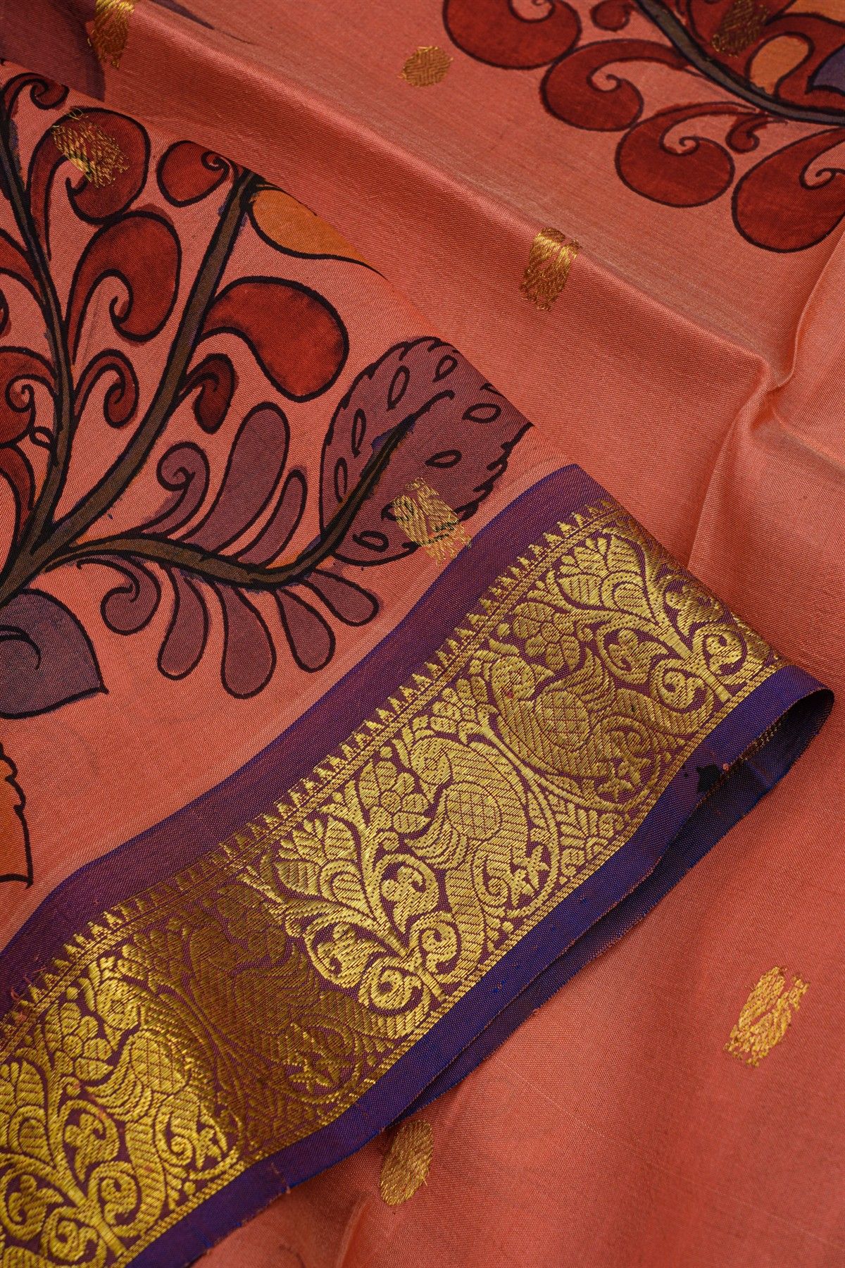 Kalamkari Silk Peach Saree