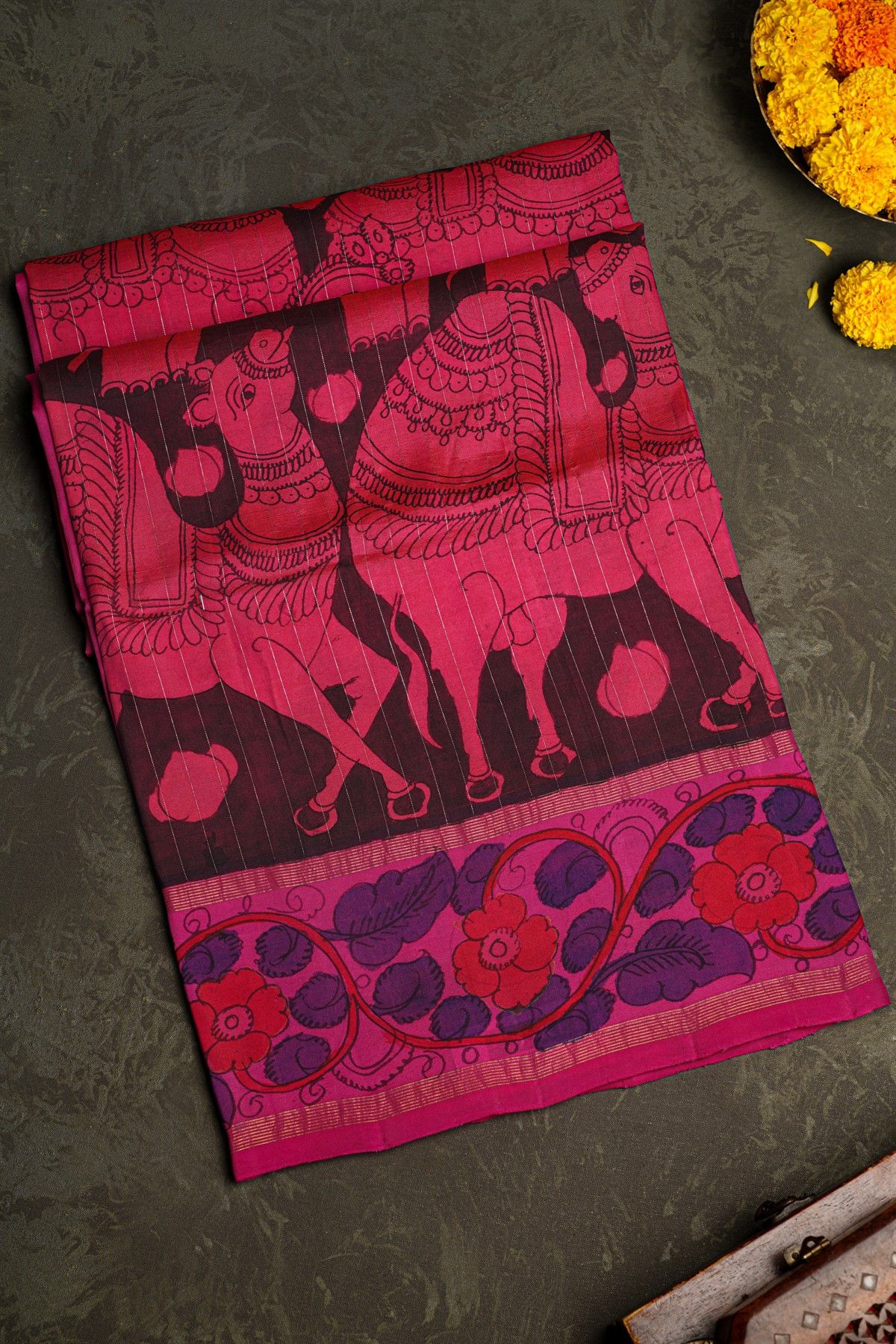 Kalamkari Silk Dual Colour Saree
