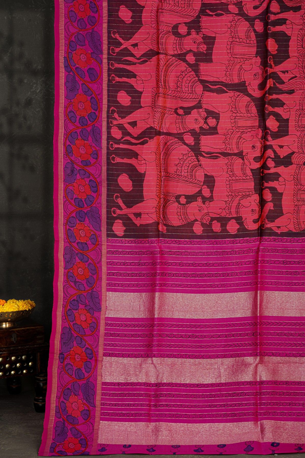 Kalamkari Silk Dual Colour Saree