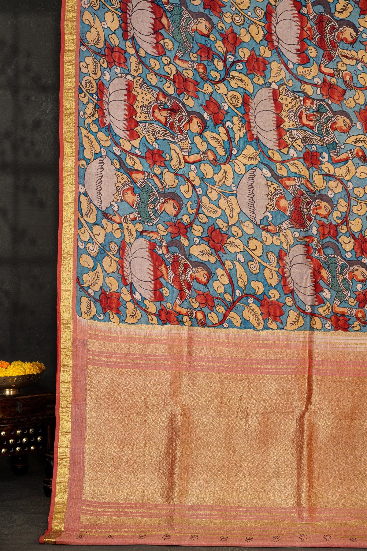 Kalamkari Silk Sea Blue Saree