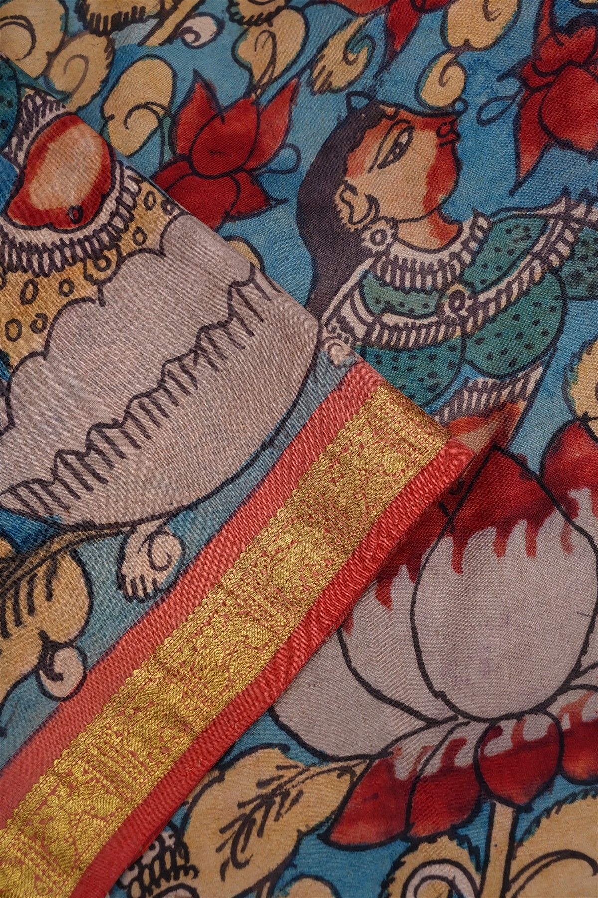 Kalamkari Silk Sea Blue Saree