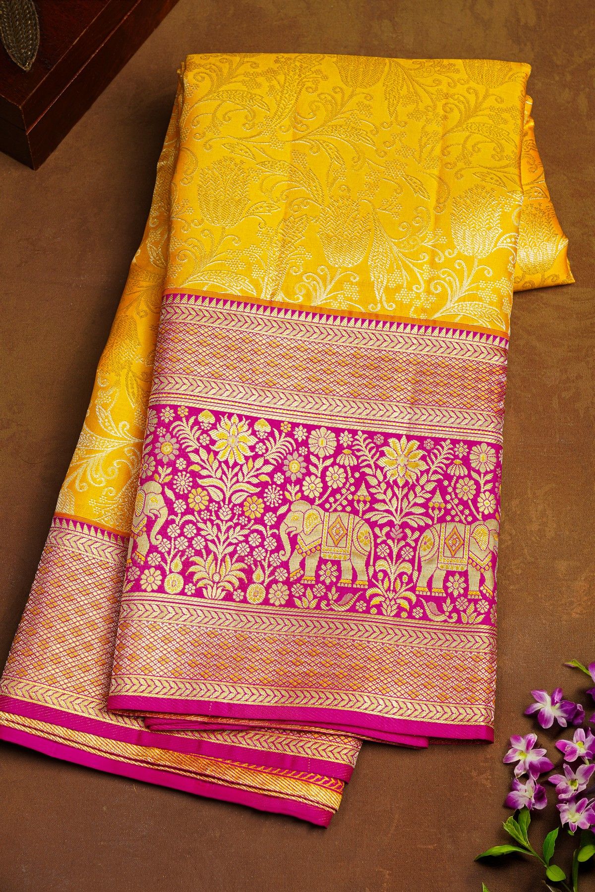 Kancheepuram Silk Yellow Saree