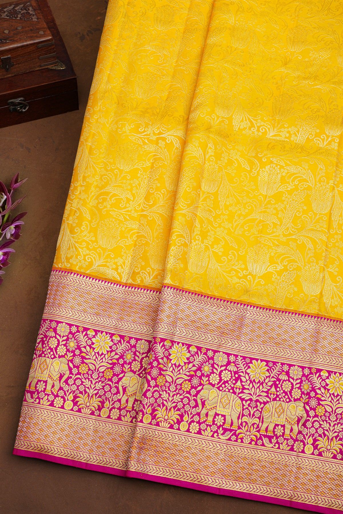 Kancheepuram Silk Yellow Saree