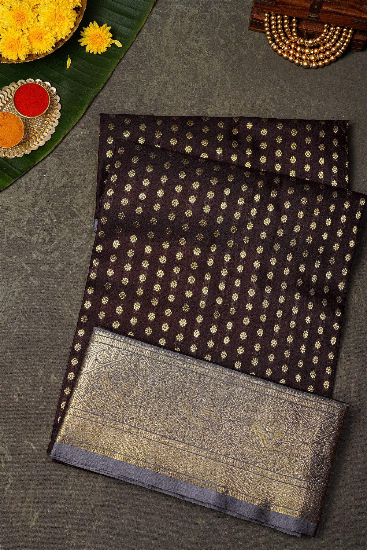 Venkatagiri Silk Dark Brown Saree