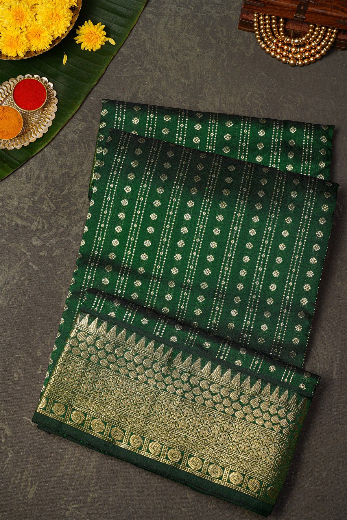 Venkatagiri Silk Bottle Green Saree