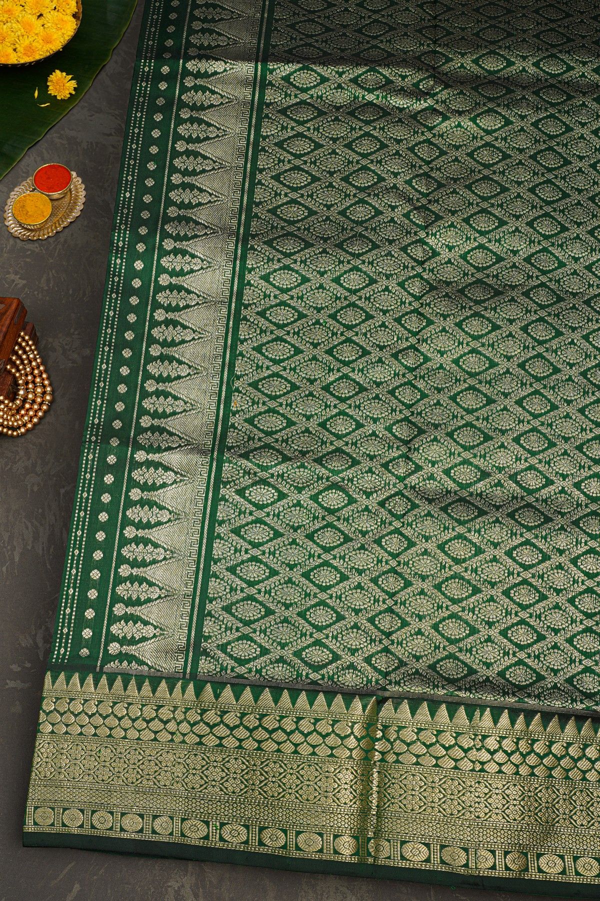 Venkatagiri Silk Bottle Green Saree