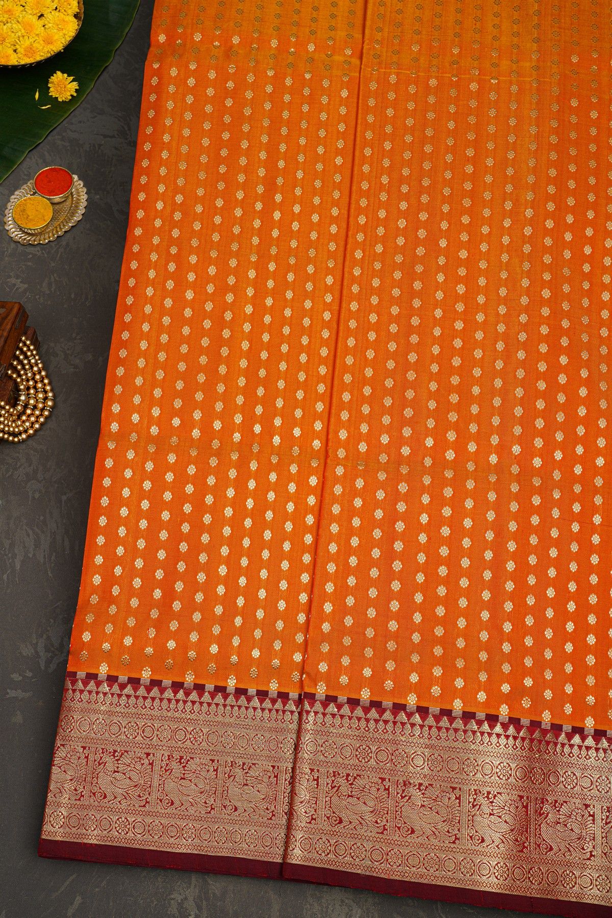 Venkatagiri Silk Orange Saree