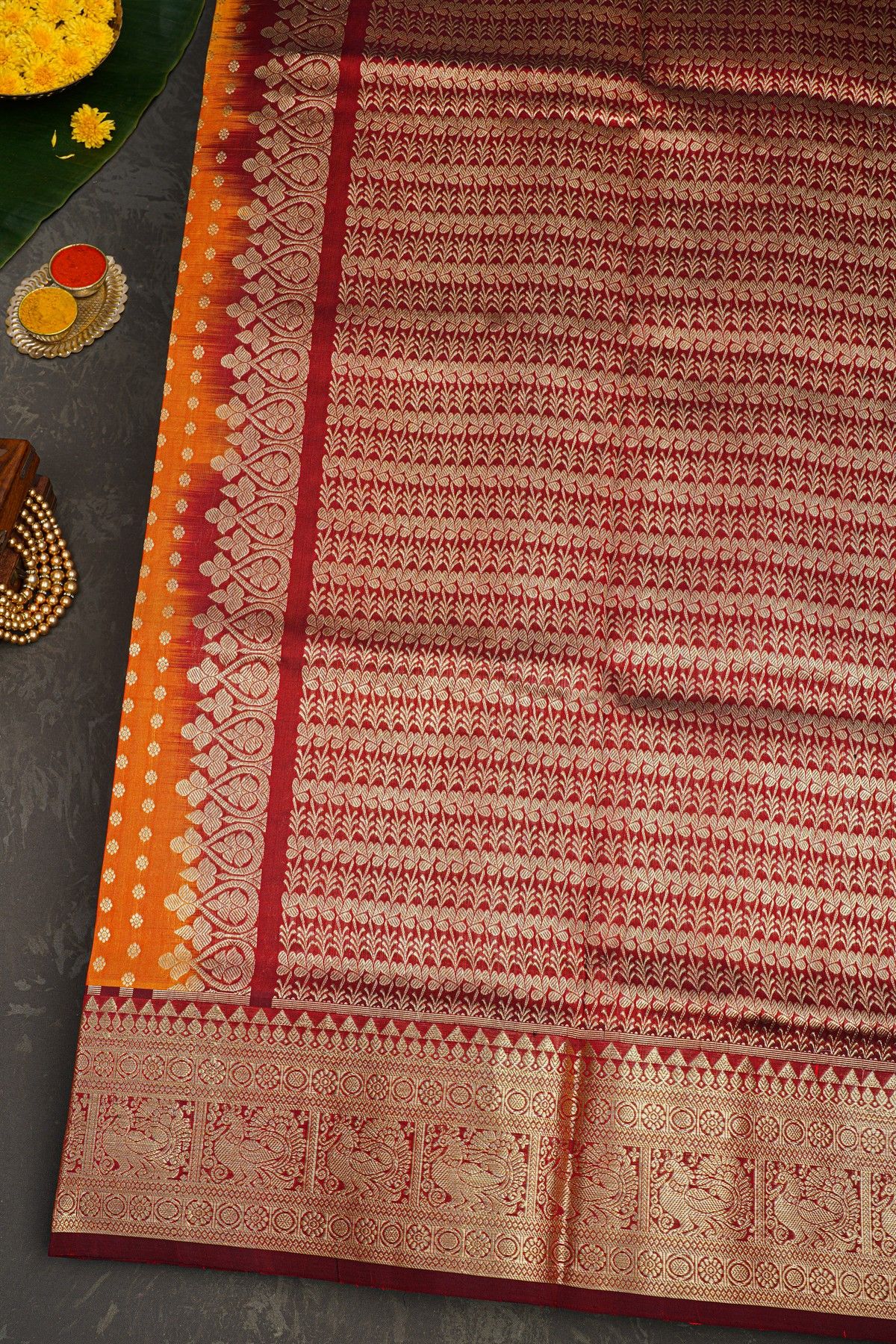 Venkatagiri Silk Orange Saree