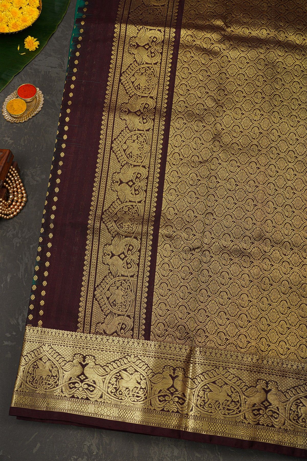 Venkatagiri Silk Bottle Green Saree