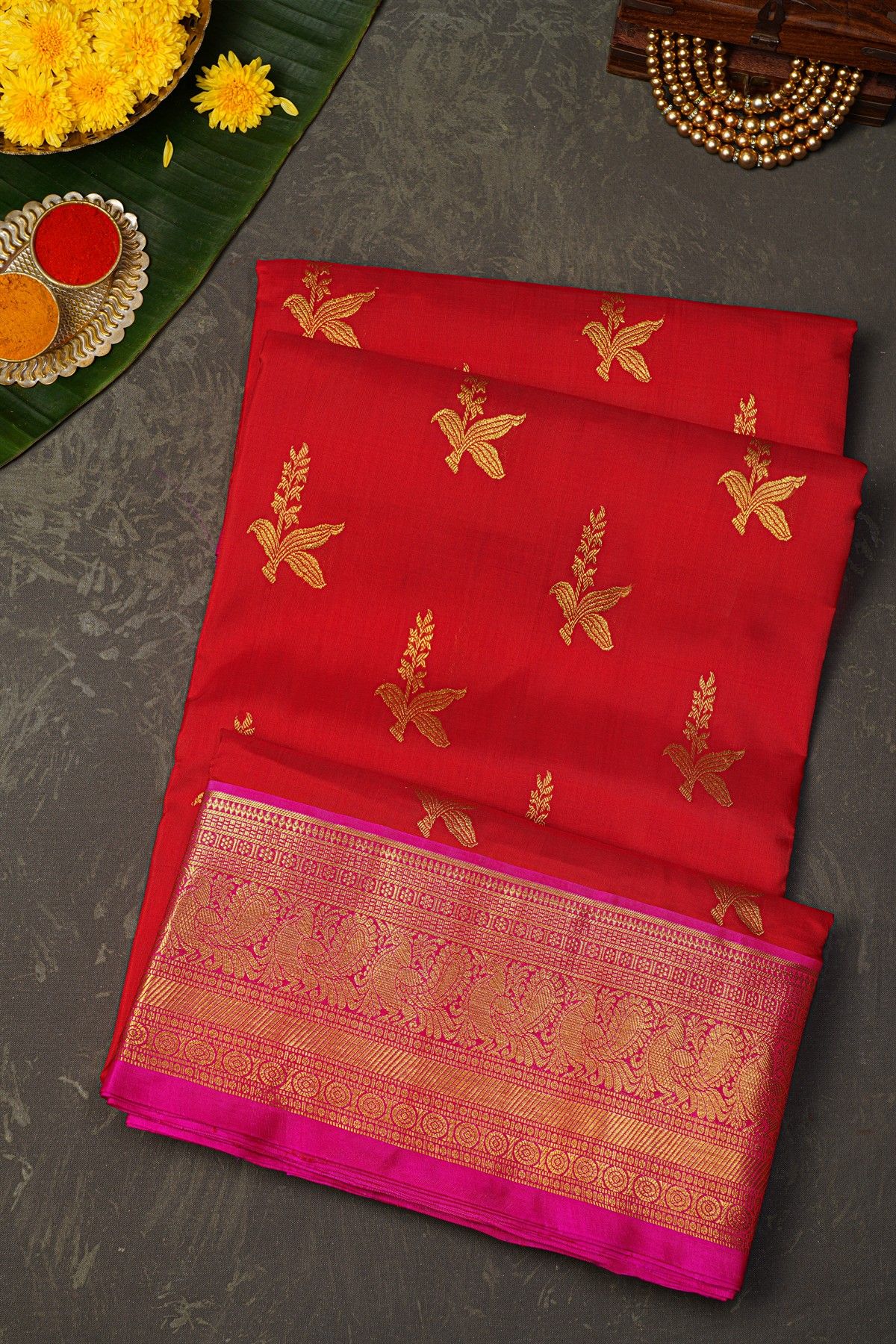 Venkatagiri Silk Red Saree