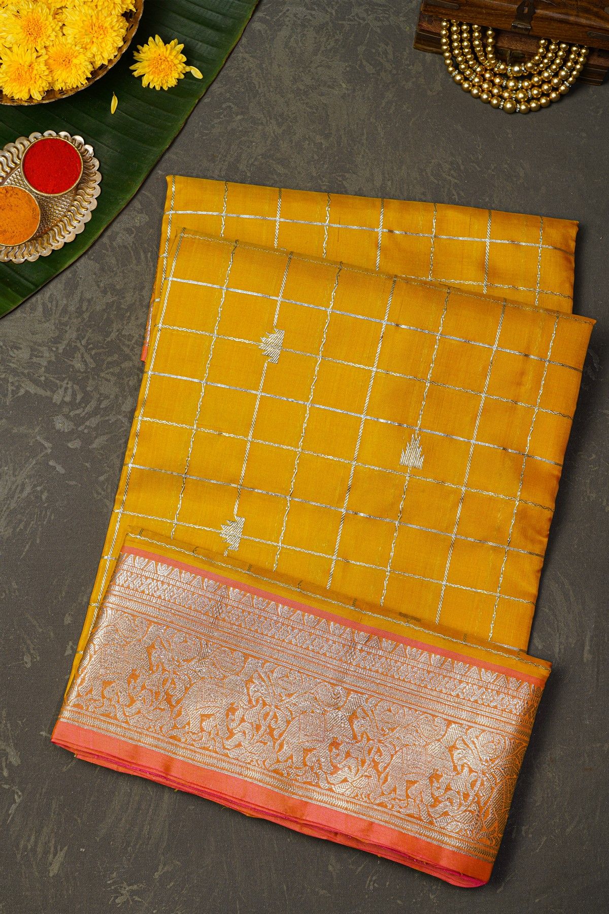 Venkatagiri Silk Mustard Saree