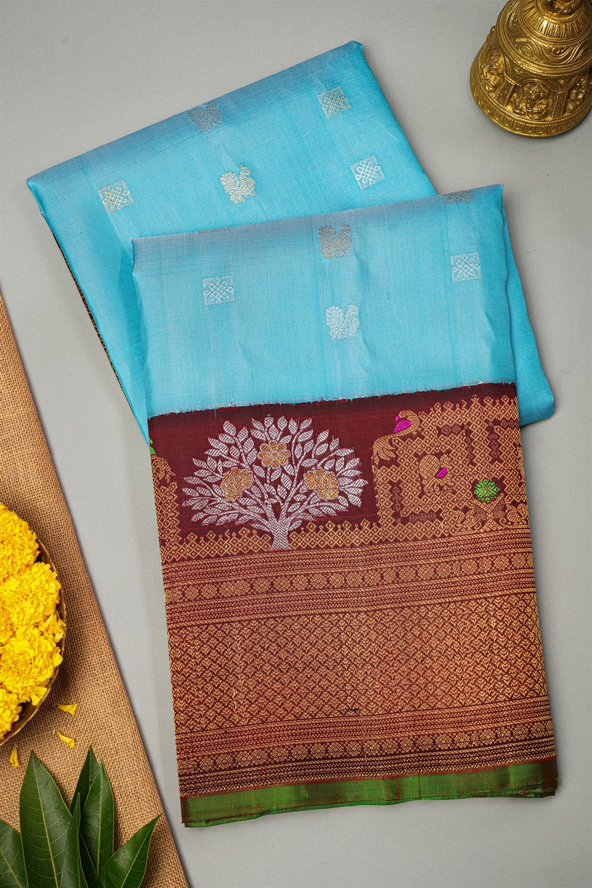 Gadwal Silk Sky Blue Saree
