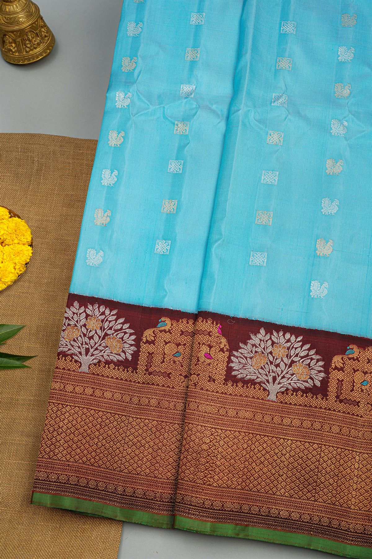 Gadwal Silk Sky Blue Saree