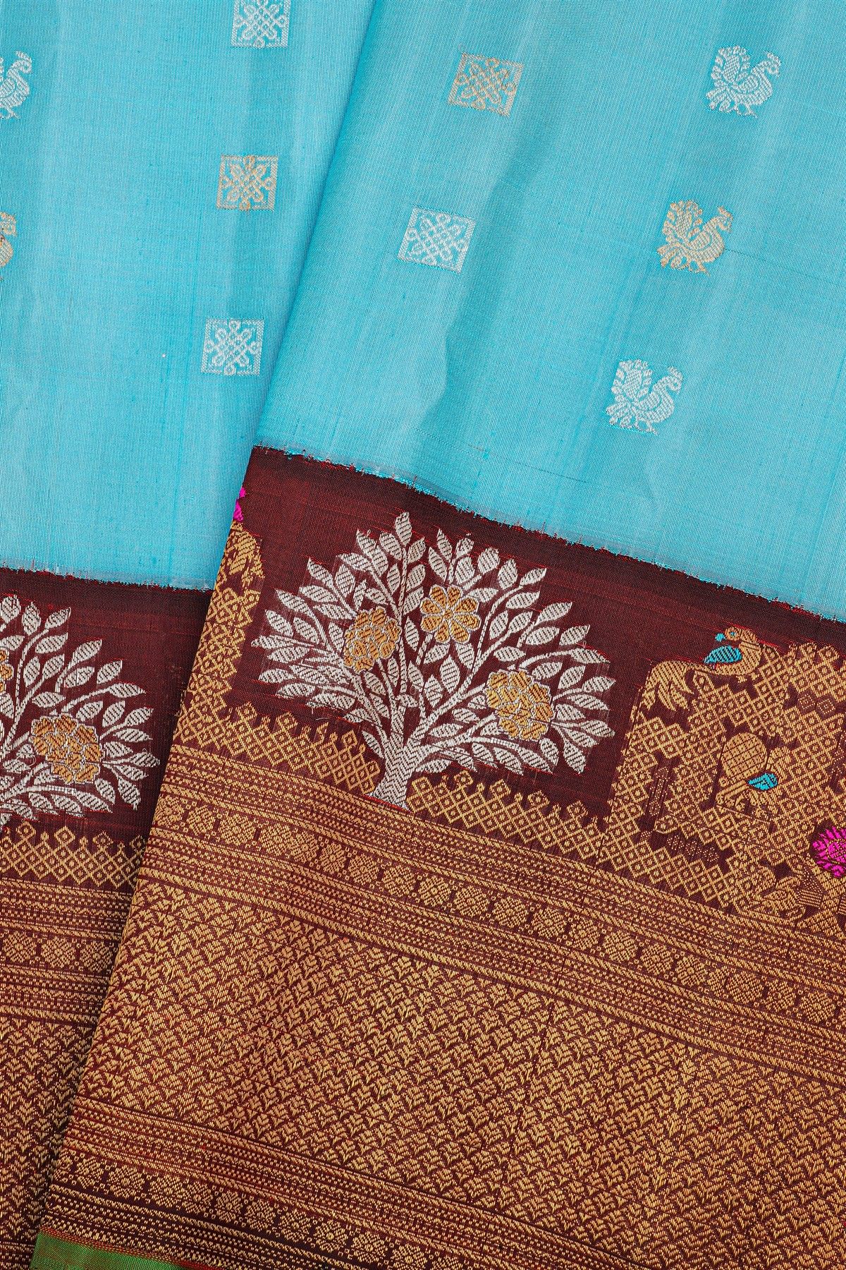 Gadwal Silk Sky Blue Saree