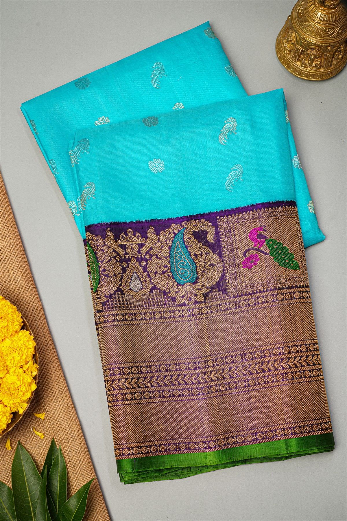 Gadwal Silk Sky Blue Saree