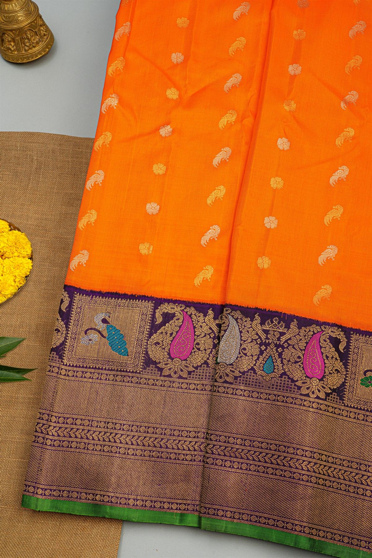 Gadwal Silk Orange Saree