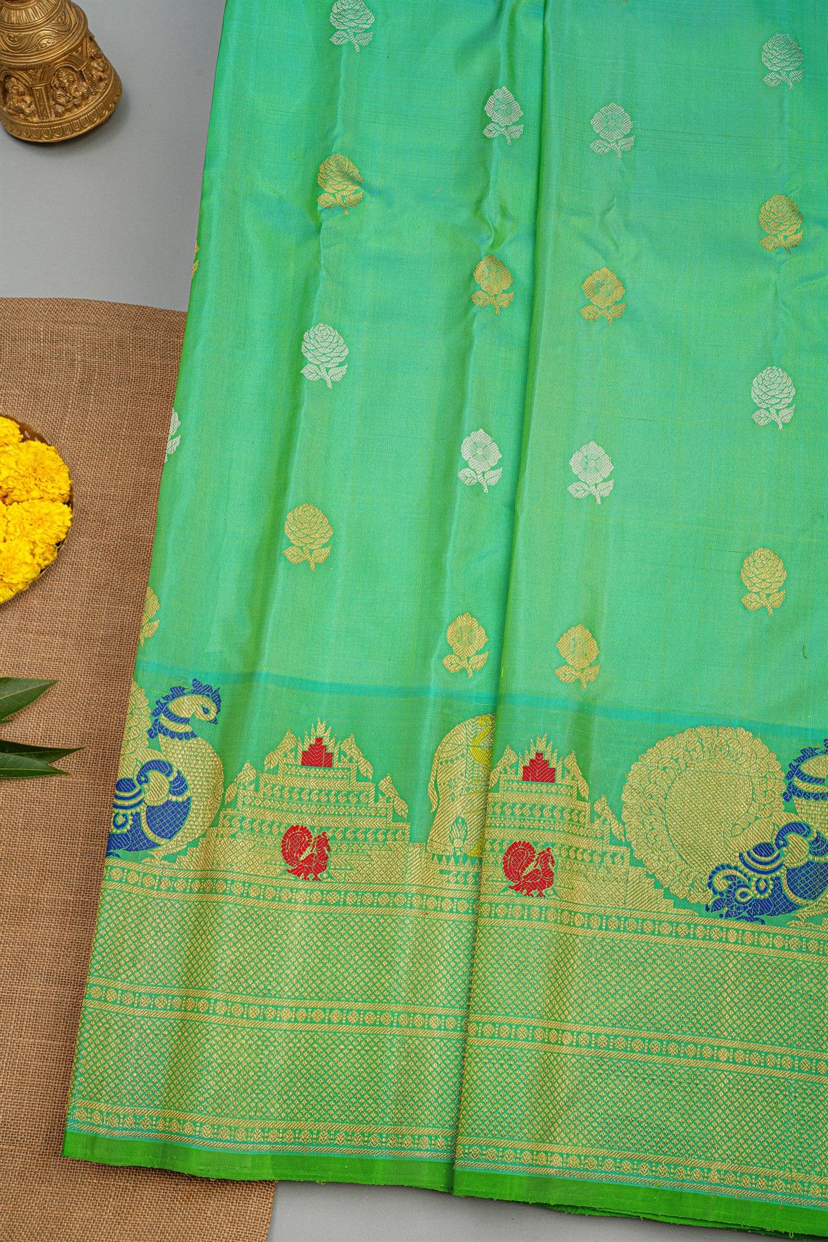Gadwal Silk Sea Green Saree