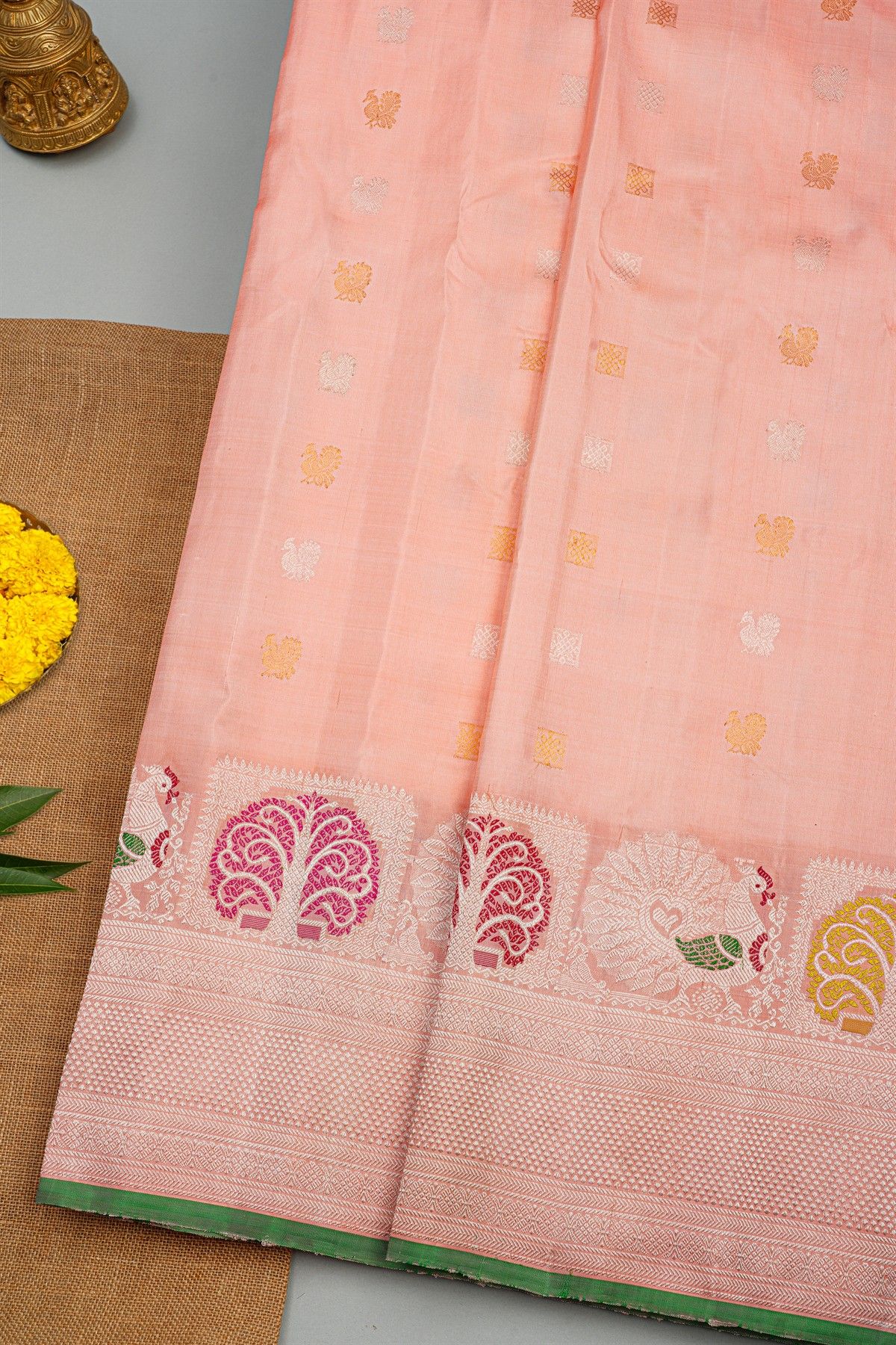 Gadwal Silk Baby Pink Saree