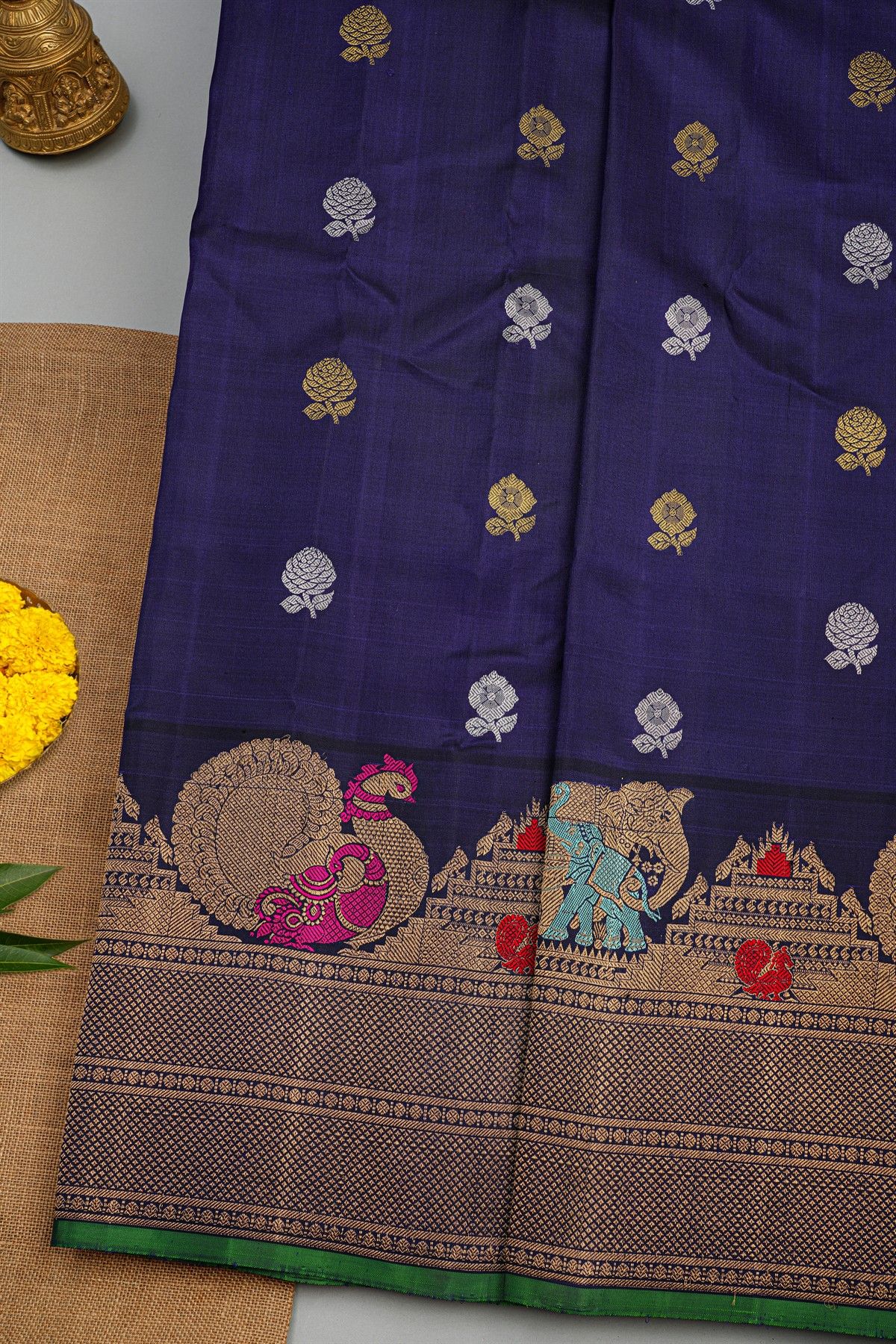 Gadwal Silk Navy Blue Saree