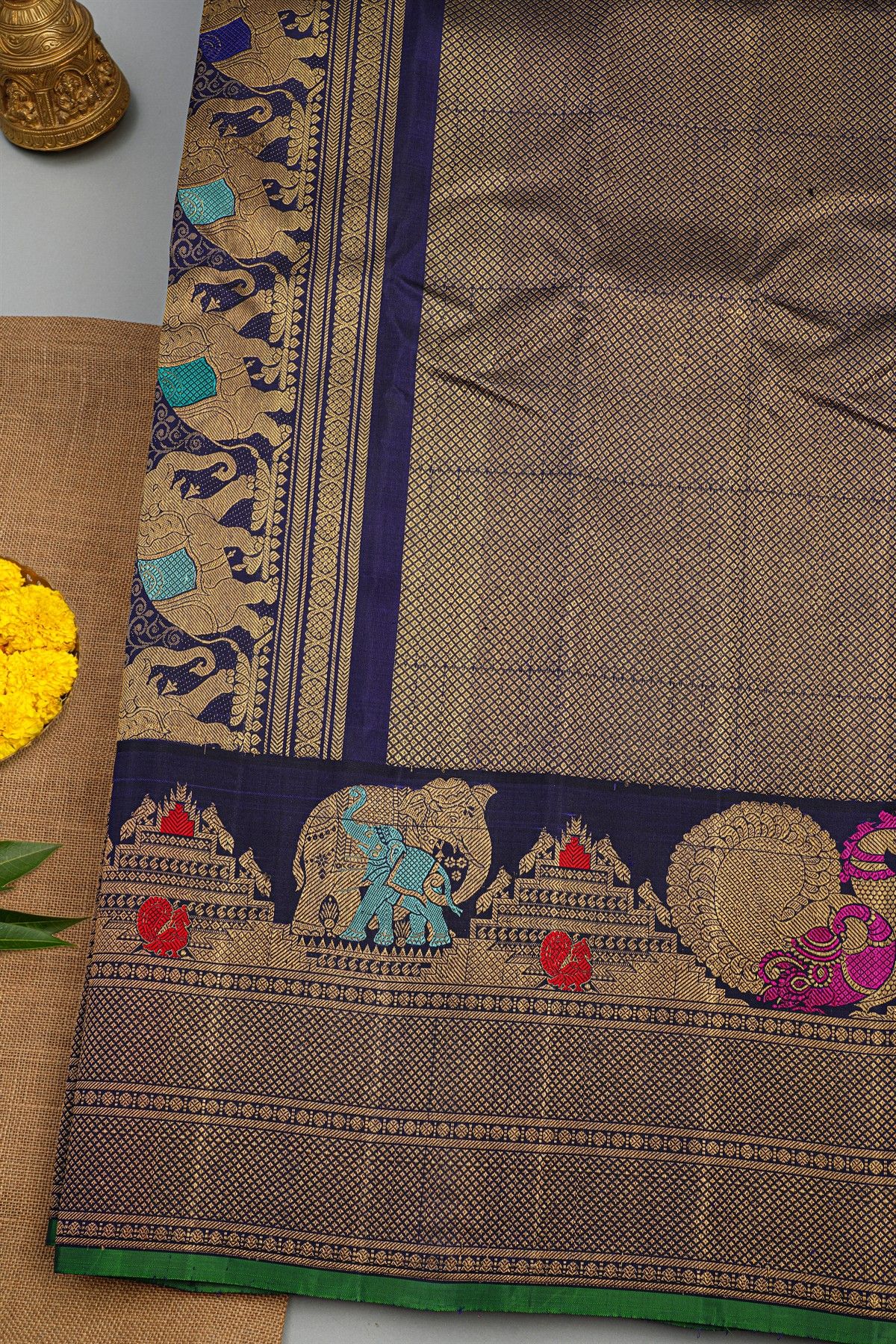 Gadwal Silk Navy Blue Saree