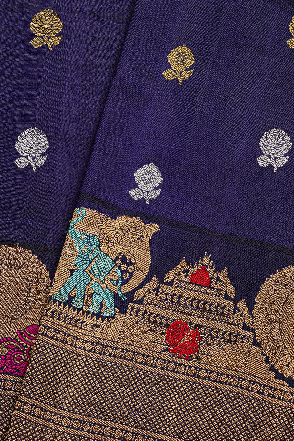 Gadwal Silk Navy Blue Saree
