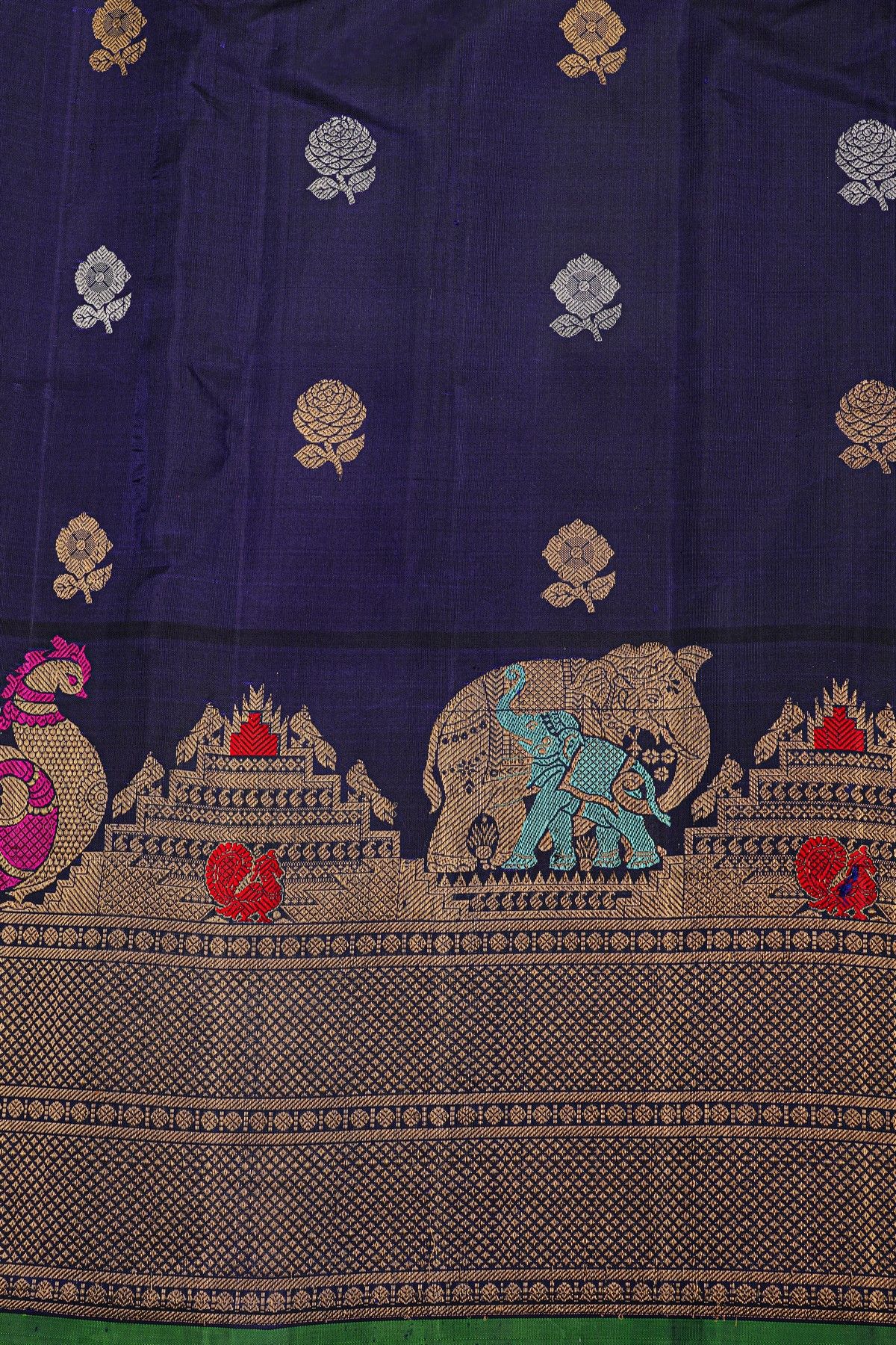 Gadwal Silk Navy Blue Saree