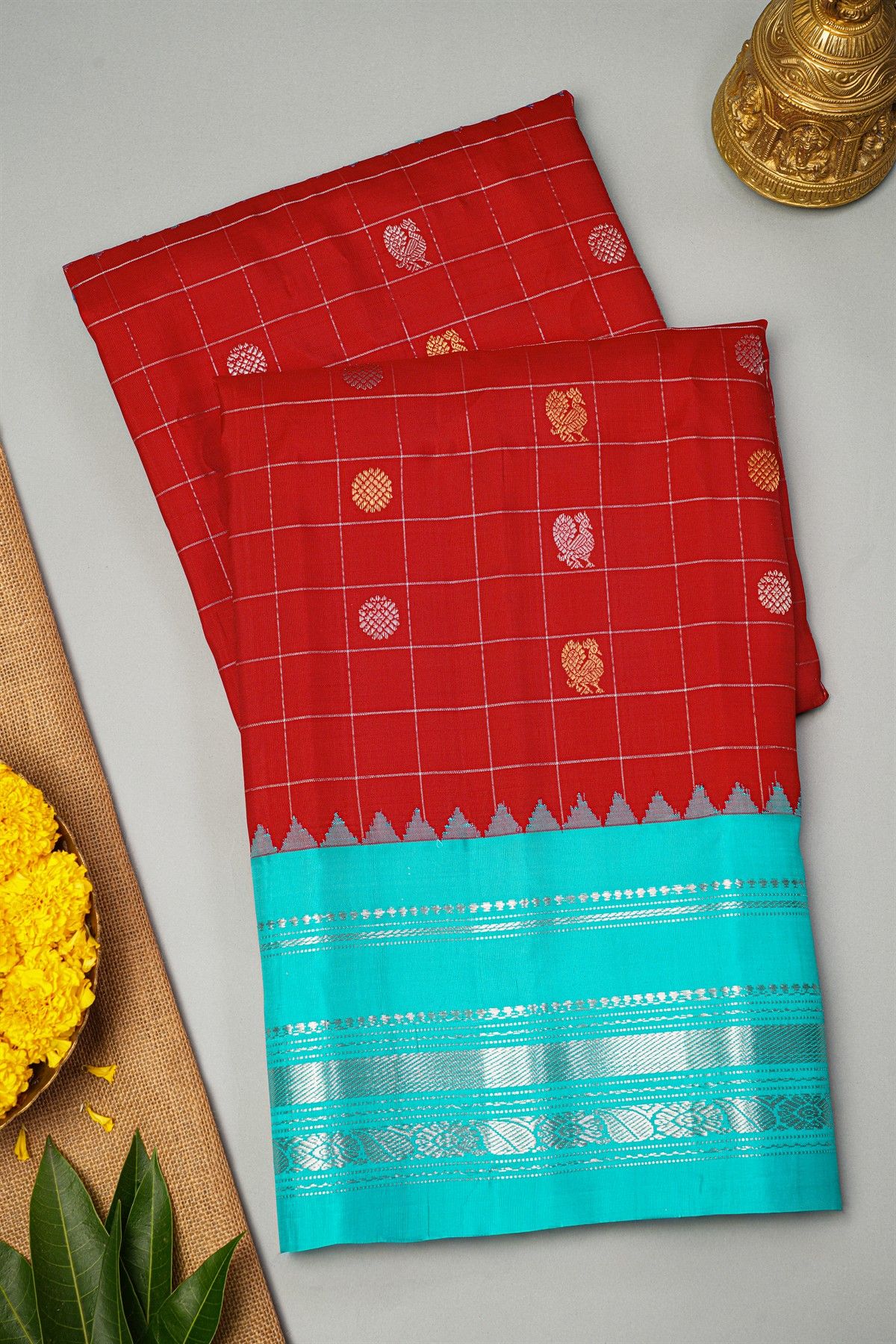 Gadwal Silk Red Saree