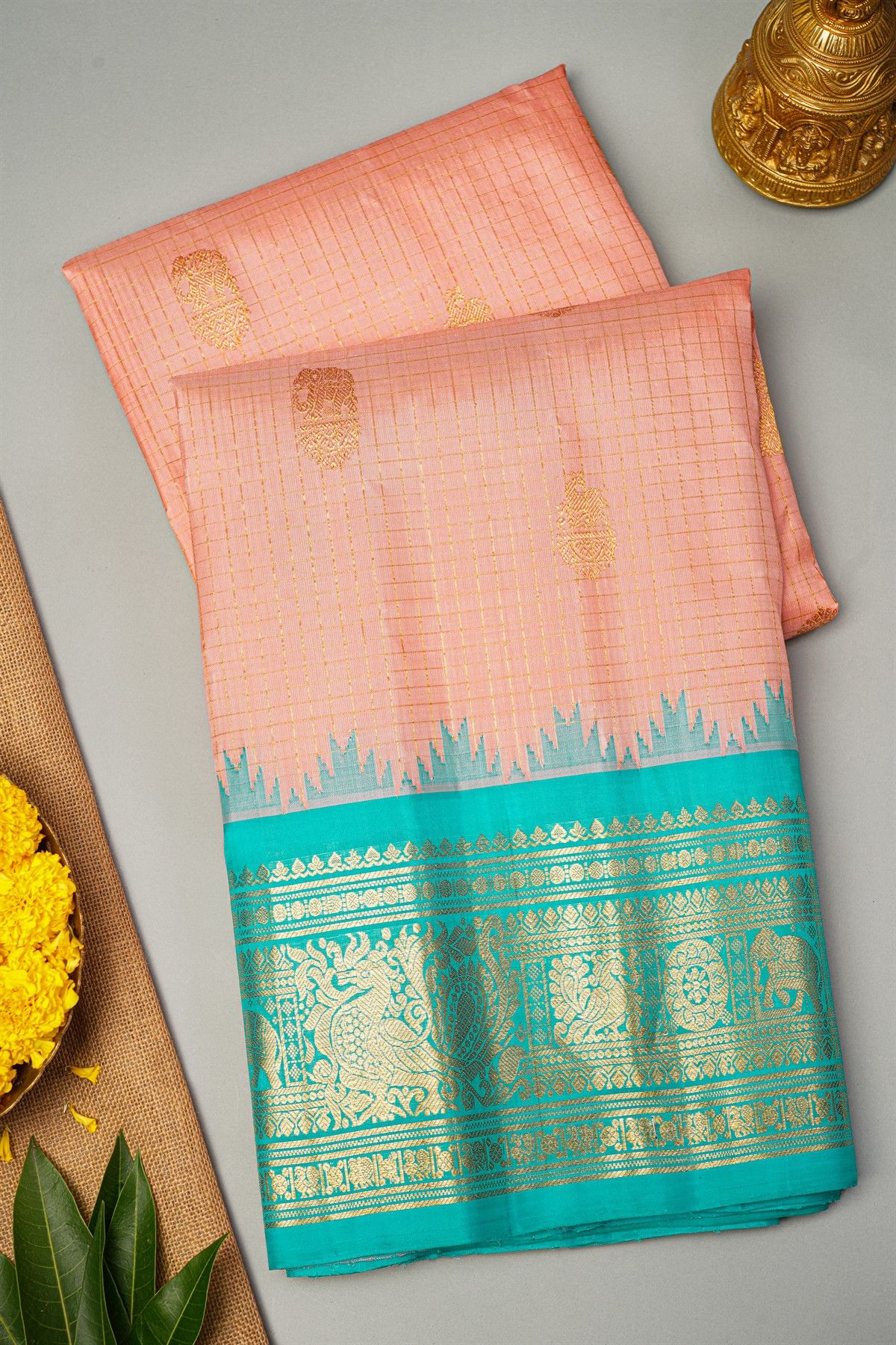 Gadwal Silk Baby Pink Saree