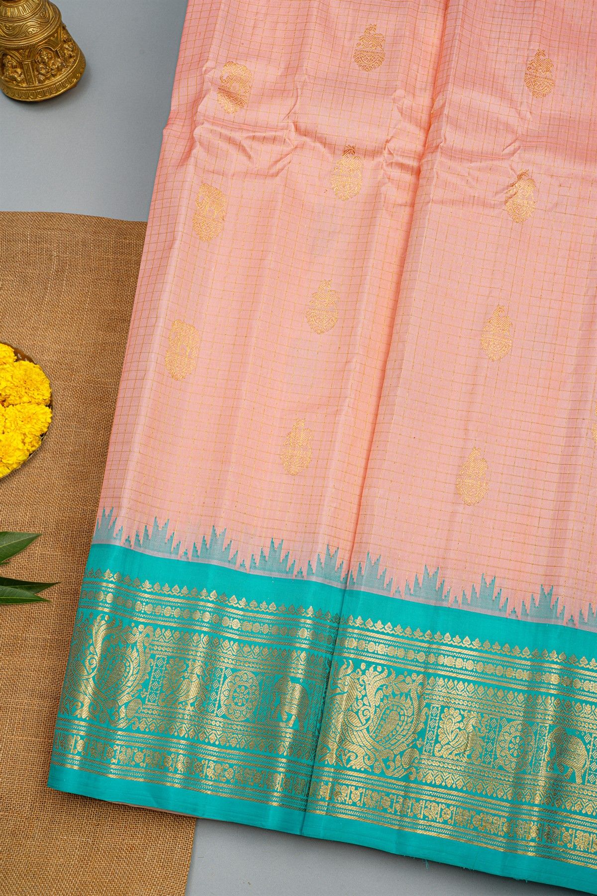 Gadwal Silk Baby Pink Saree
