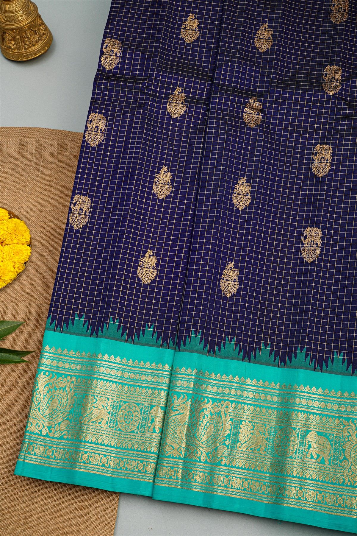 Gadwal Silk Navy Blue Saree
