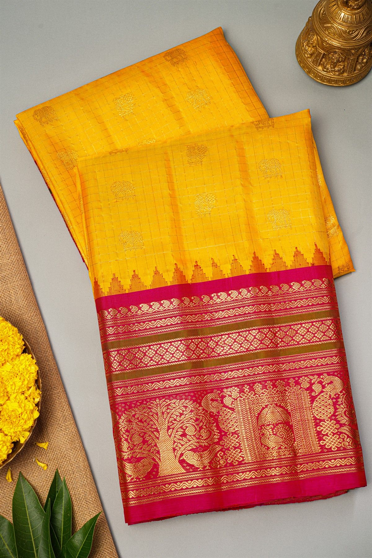 Gadwal Silk Yellow Saree