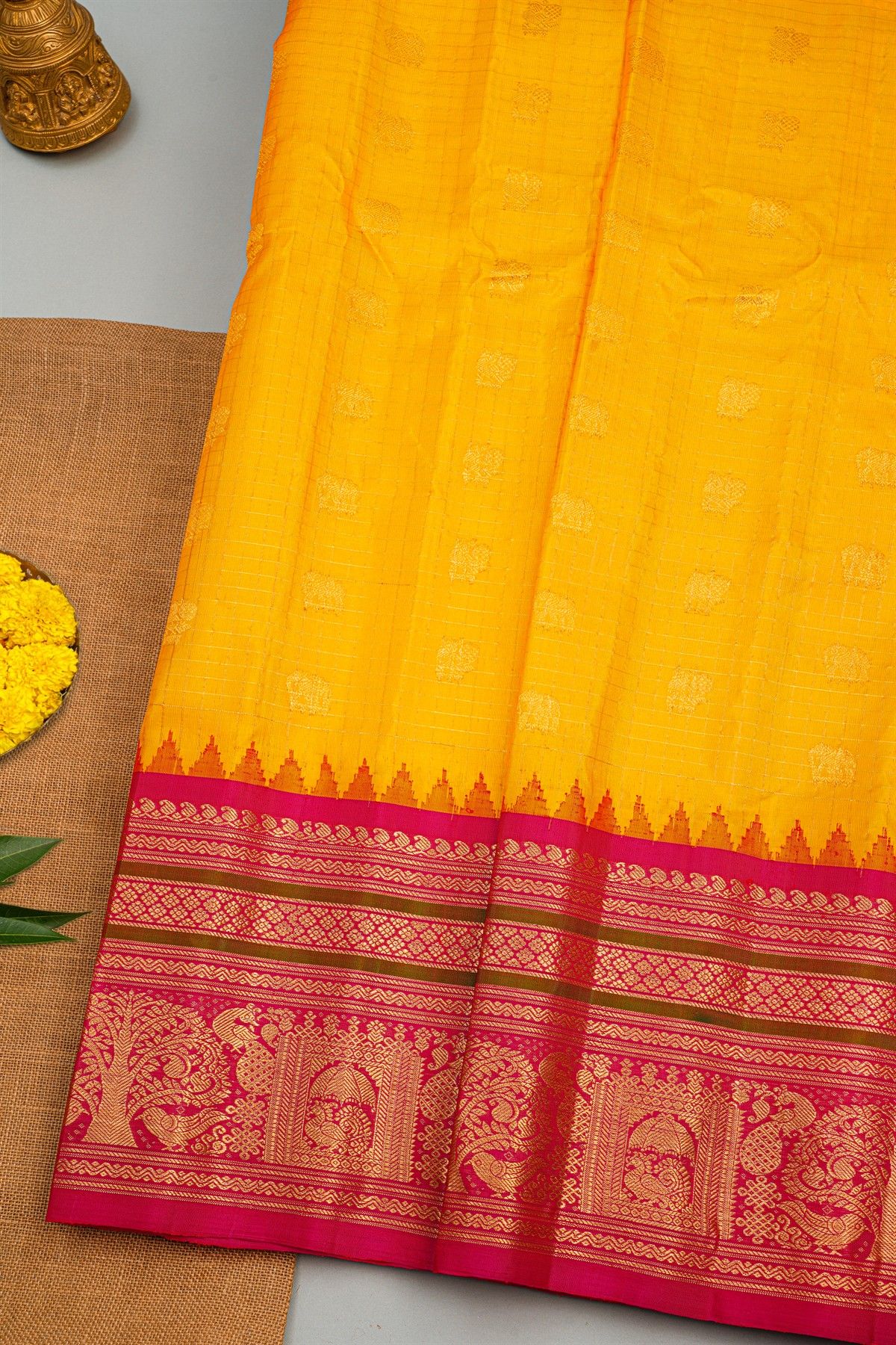 Gadwal Silk Yellow Saree
