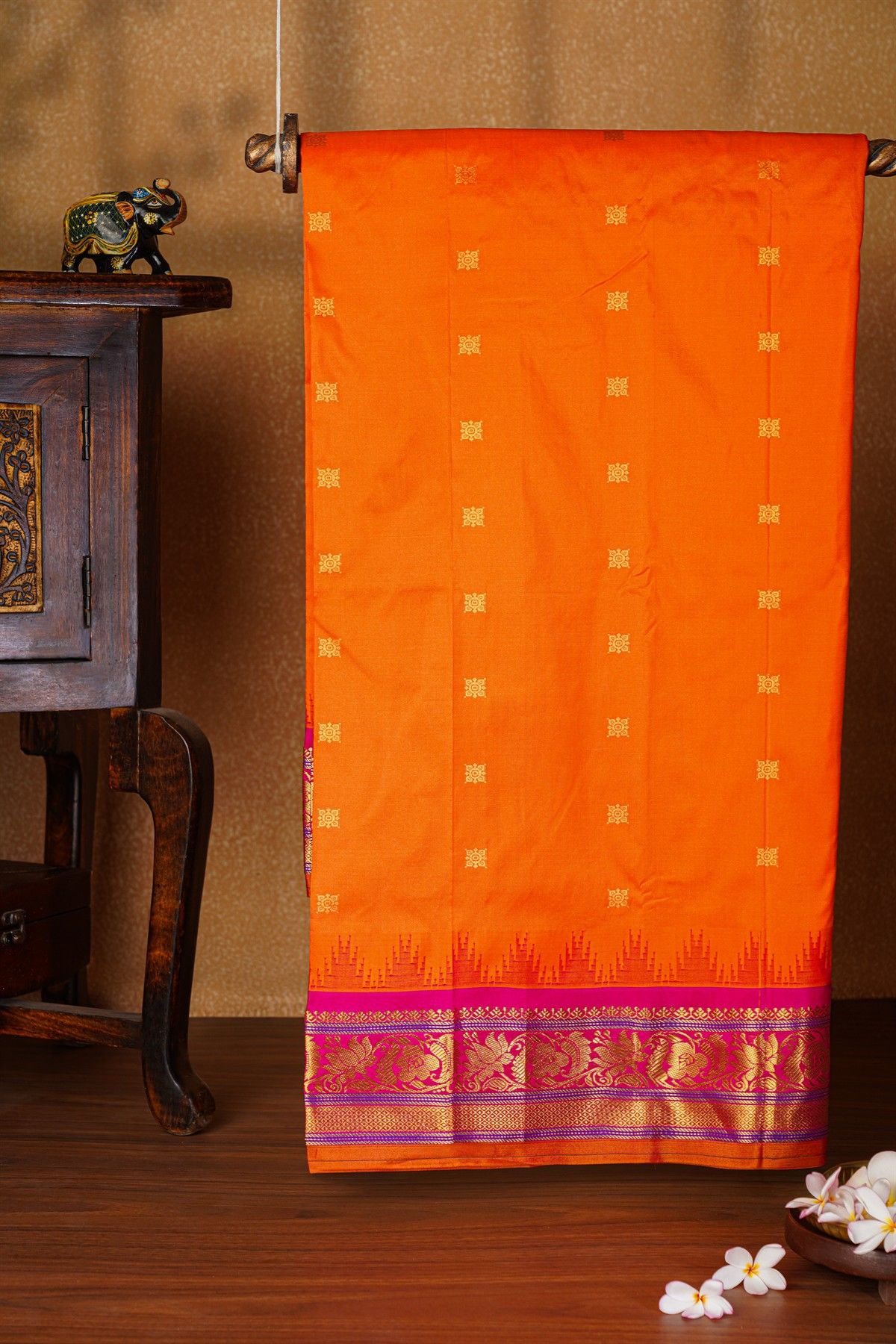Narayanpet Silk Orange Saree