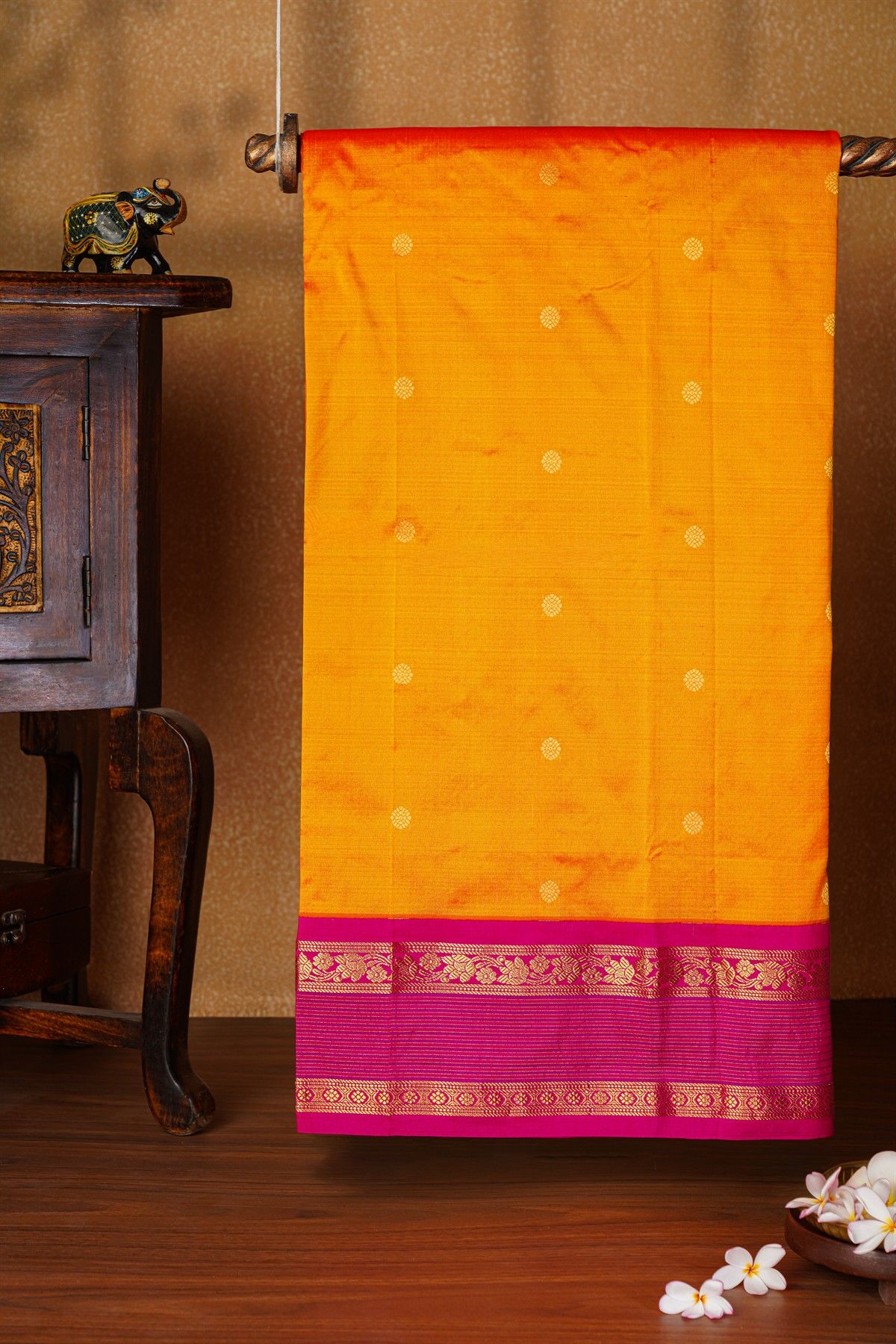 Narayanpet Silk Mustard And Orange Saree